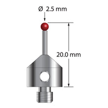 AFG-2520 M5 stylus with 2.5mm ruby ball, carbide stem, and stainless steel base, 20mm long.