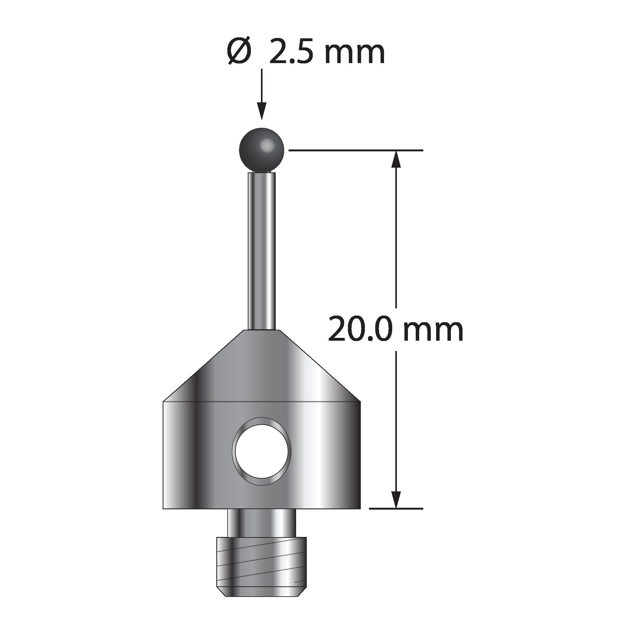 AFG-2521.25-SN M5 stylus with 2.5mm silicon nitride ball, carbide stem, stainless steel base, 20mm length by Q-Mark Manufacturing, Inc.