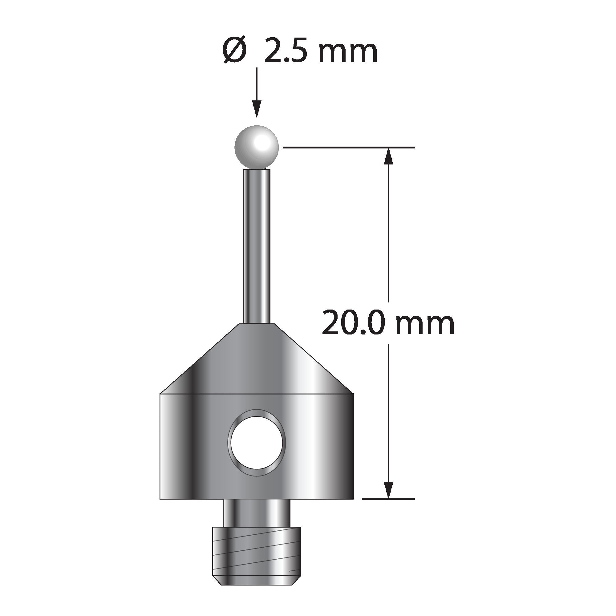 AFG-2521.25-Z M5 stylus with 2.5mm zirconia ball, carbide stem, and stainless steel base by Q-Mark Manufacturing, Inc.