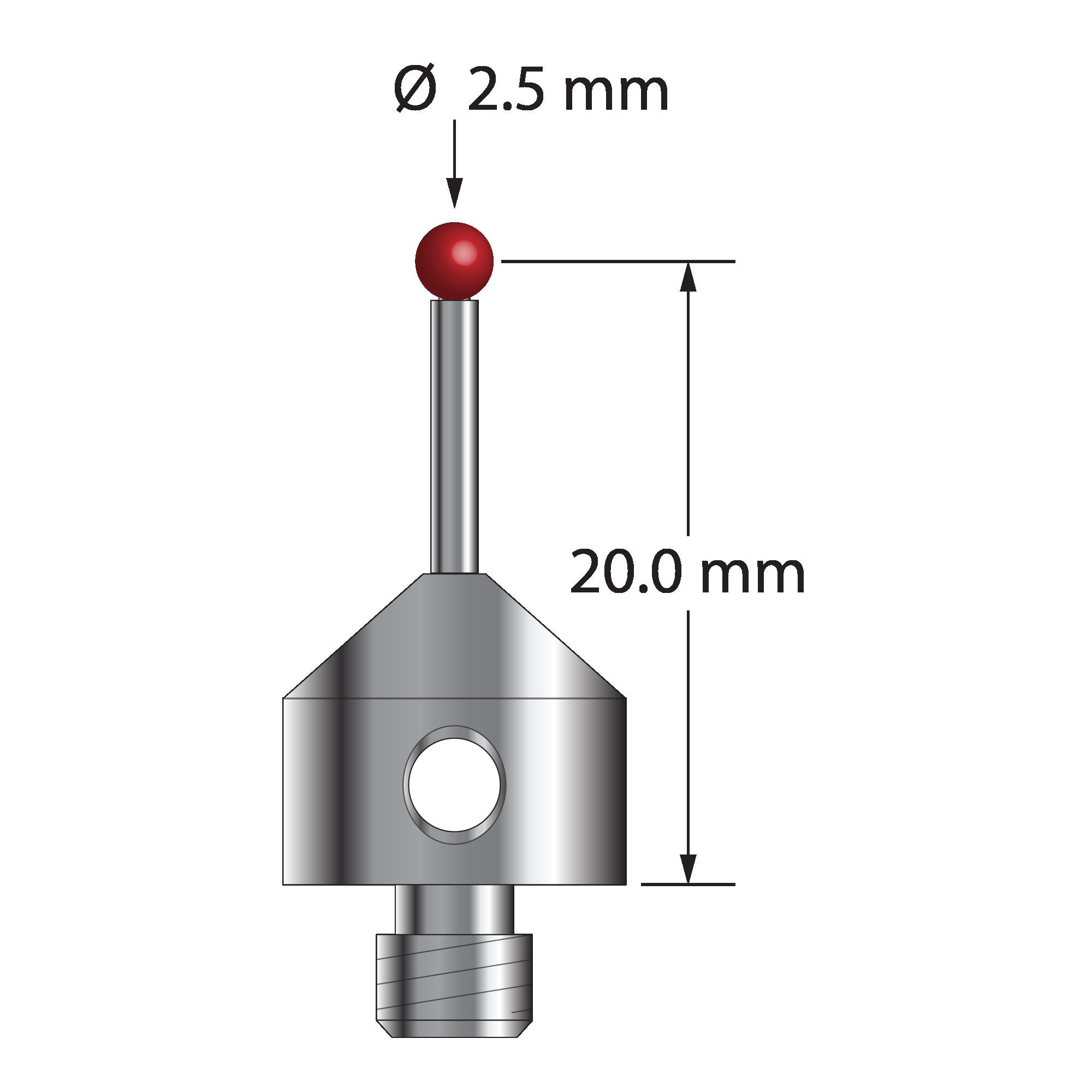 AFG-2521.25 M5 stylus with 2.5mm ruby ball, carbide stem, and stainless steel base by Q-Mark Manufacturing, Inc.