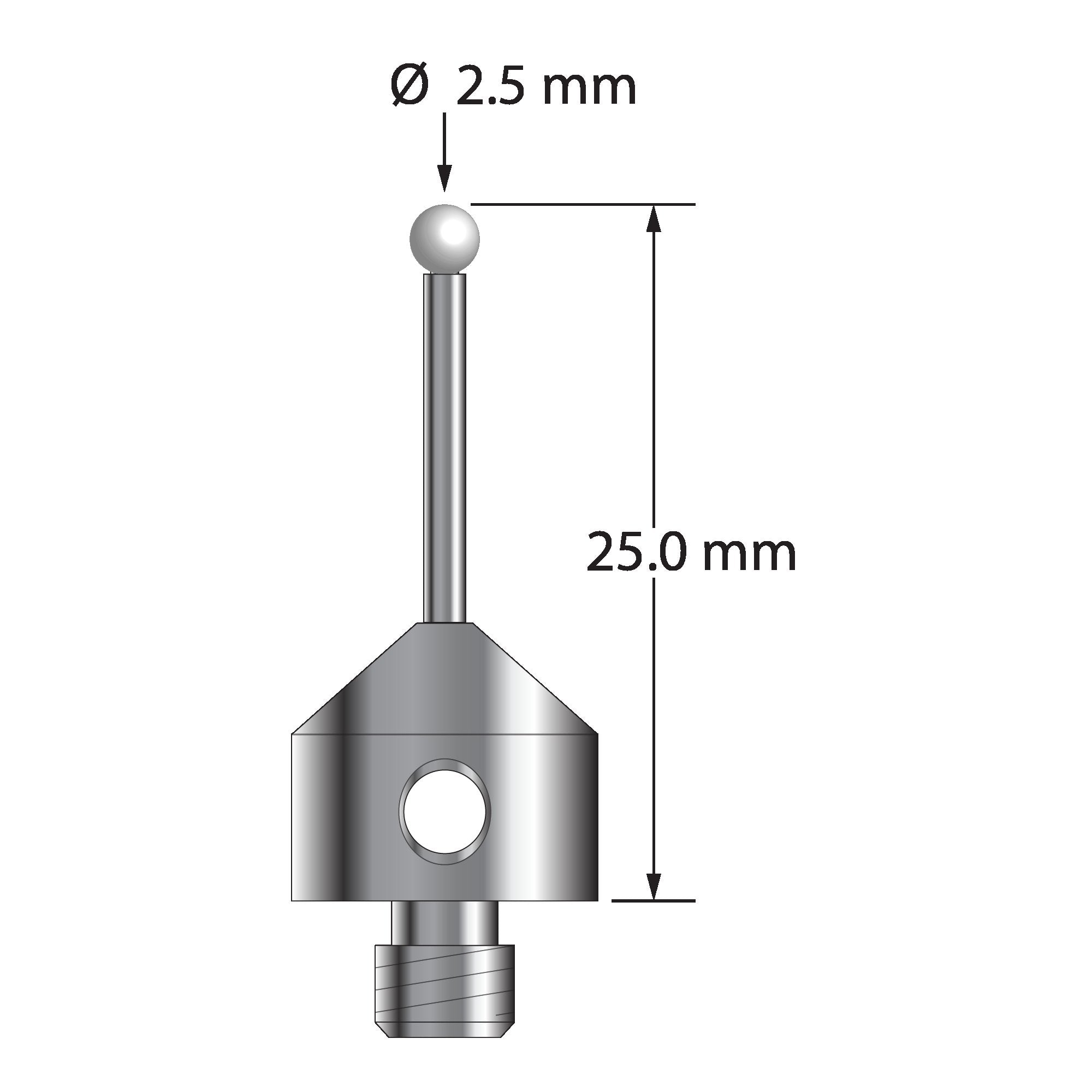 AFG-2525-L-Z M5 stylus with 2.5mm zirconia ball, carbide stem, and aluminum base, 25mm long by Q-Mark Manufacturing, Inc.