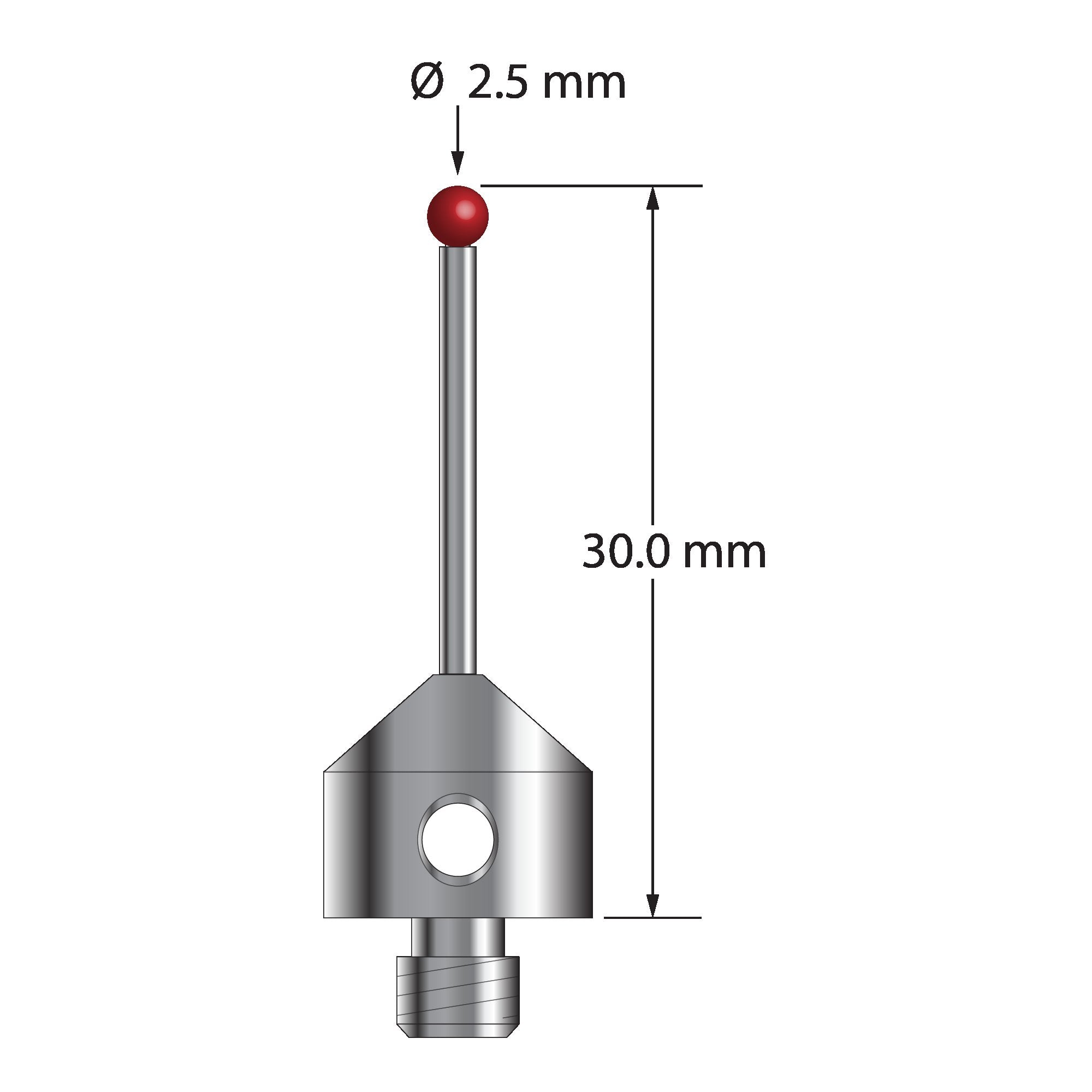 AFG-2530-L M5 stylus with 2.5mm ruby ball, carbide stem, and anodized aluminum base, 30mm long by Q-Mark Manufacturing, Inc.