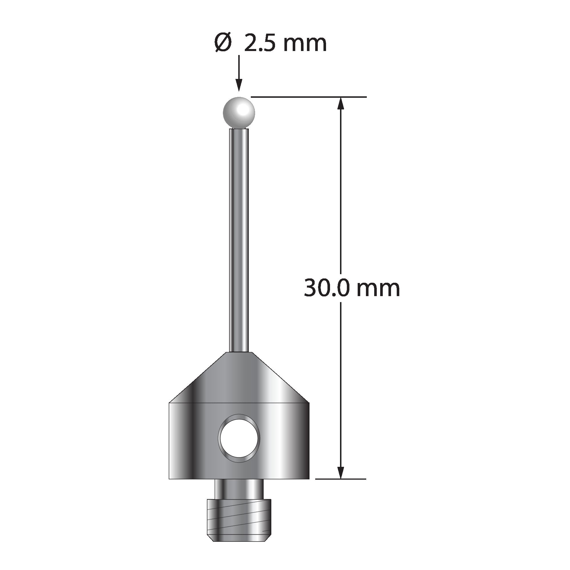 AFG-2530-Z M5 stylus with 2.5mm zirconia ball, carbide stem, and stainless steel base, 30mm long by Q-Mark Manufacturing, Inc.