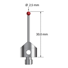 AFG-2530 M5 stylus with 2.5mm ruby ball, carbide stem, and stainless steel base, 30mm long.