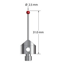 AFG-2531-DS1 M5 stylus with 2.5mm ruby ball, carbide stem, and stainless steel base, 31mm long.