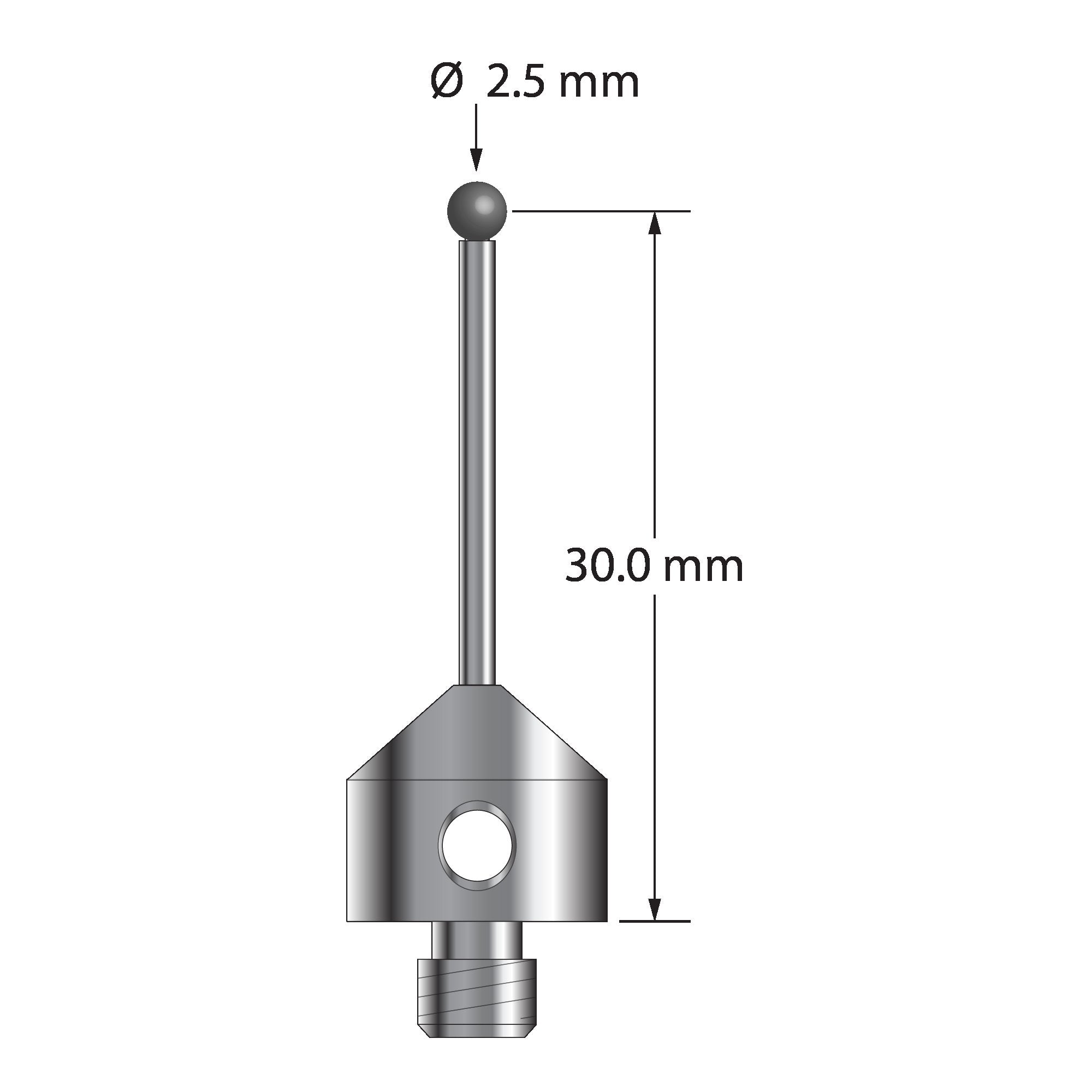 AFG-2531.25-SN M5 stylus with 2.5mm silicon nitride ball, carbide stem, and stainless steel base by Q-Mark Manufacturing, Inc.