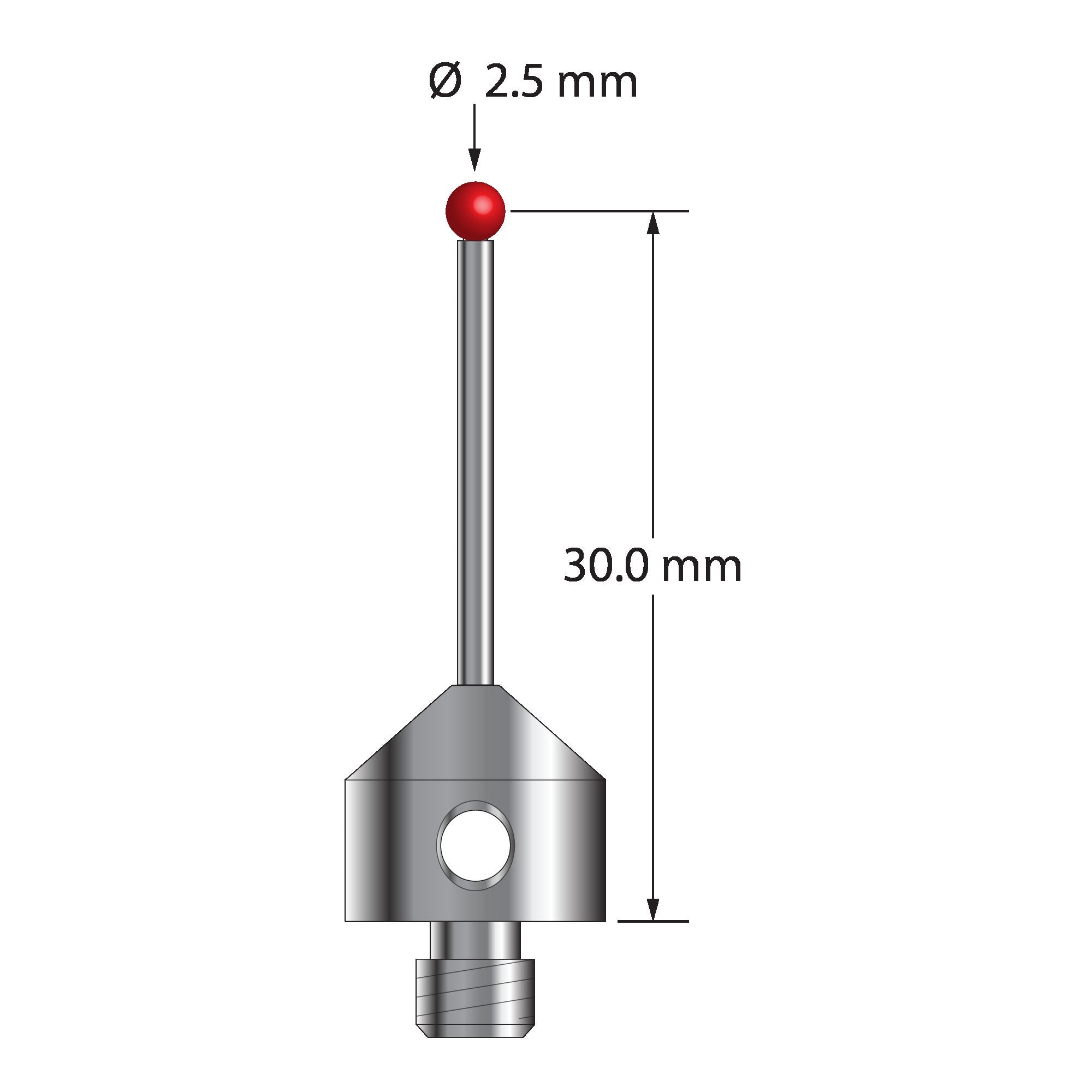 AFG-2531.25 M5 stylus with 2.5mm ruby ball, carbide stem, and stainless steel base by Q-Mark Manufacturing, Inc.