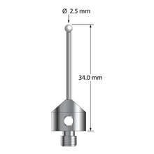 AFG-2534-Z M5 stylus with 2.5mm zirconia ball, carbide stem, and stainless steel base, 34mm long.