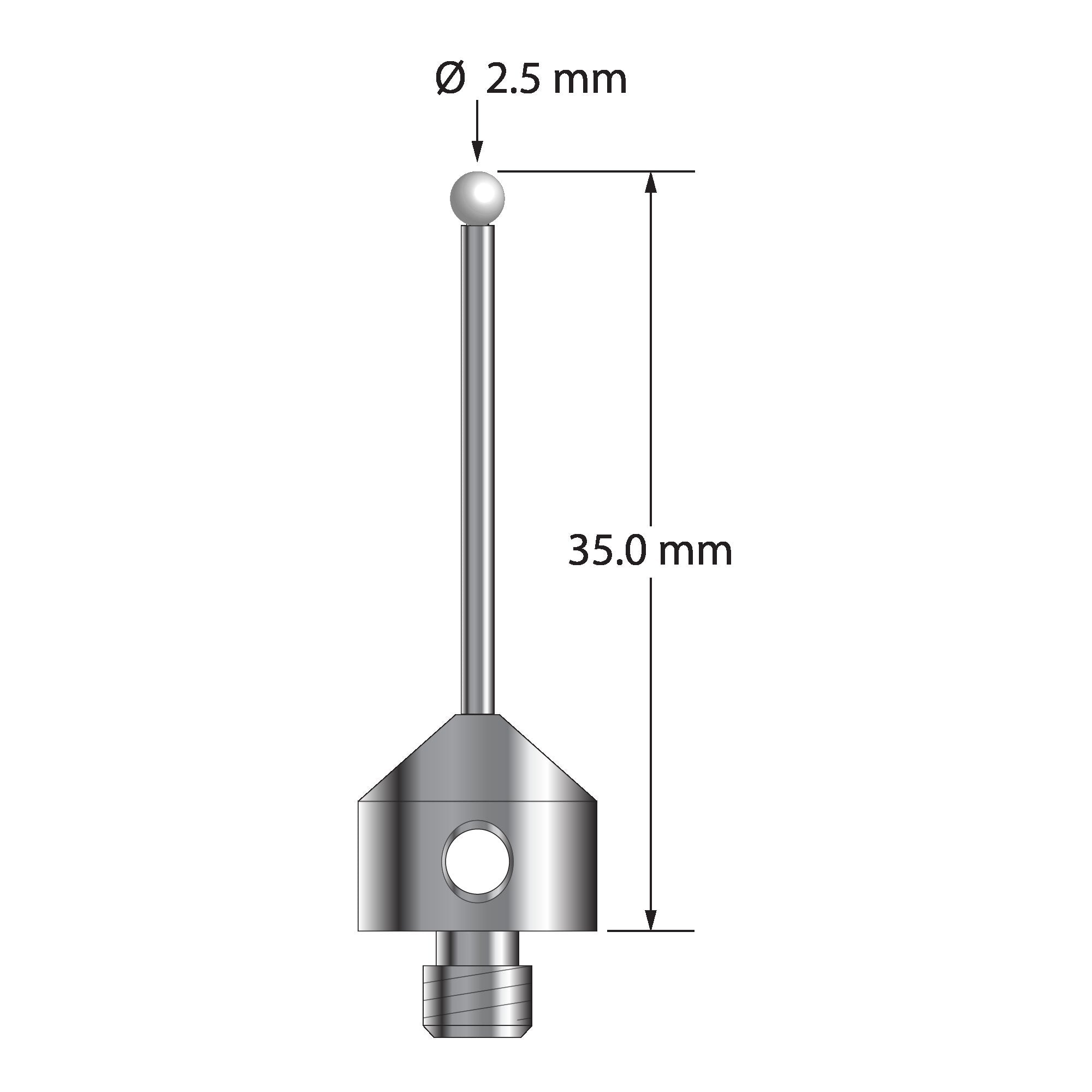 AFG-2535-Z M5 stylus with 2.5mm zirconia ball, carbide stem, and stainless steel base, 35mm long by Q-Mark Manufacturing, Inc.