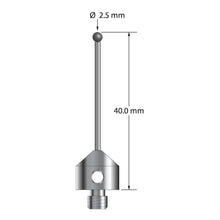 AFG-2540-L-SN M5 stylus with 2.5mm silicon nitride ball, carbide stem, and aluminum base, 40mm long.