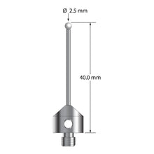 AFG-2540-L-Z M5 stylus with 2.5mm zirconia ball, carbide stem, and aluminum base, 40mm long.