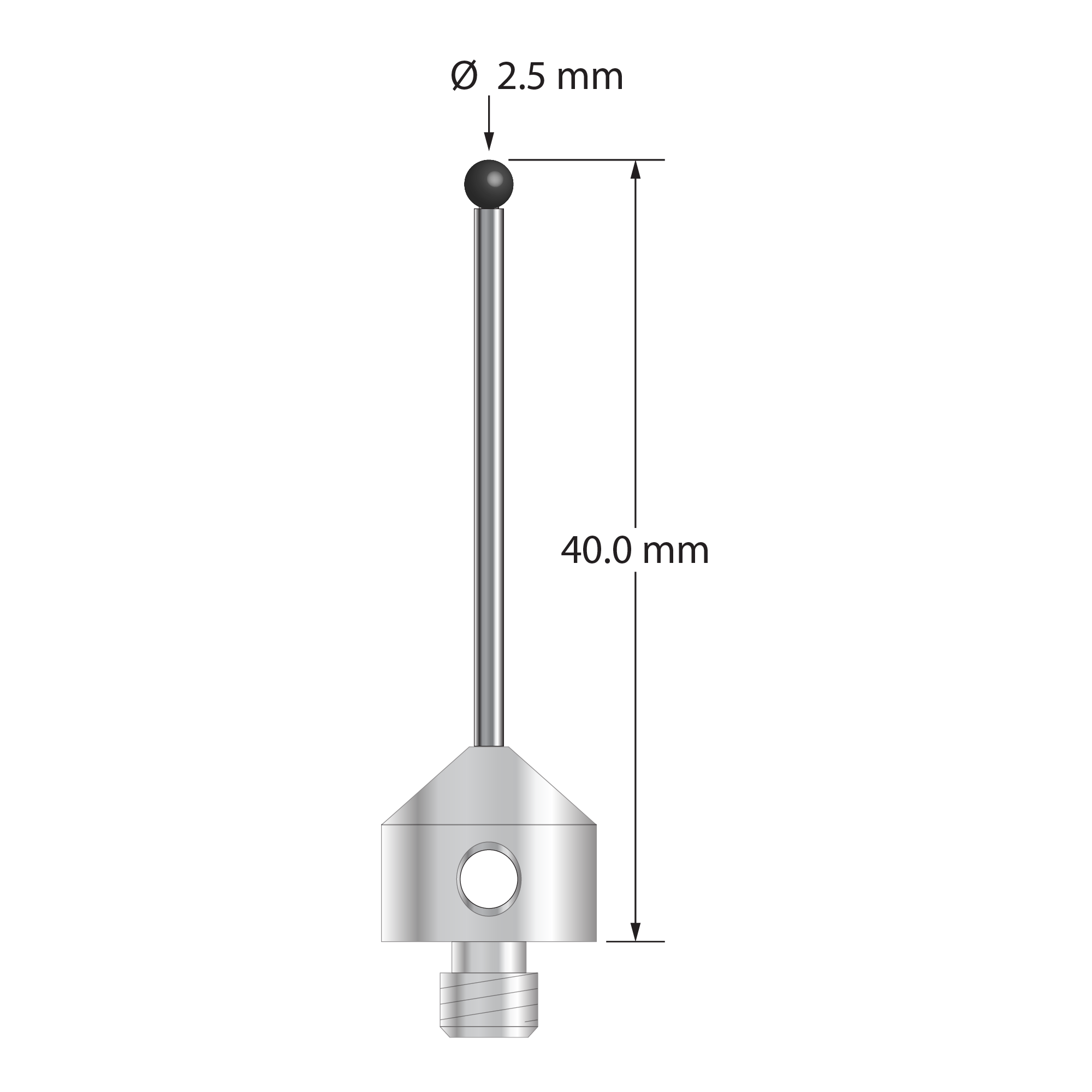 AFG-2540-SN M5 stylus with 2.5mm silicon nitride ball and carbide stem, 40mm long.