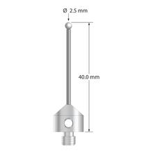AFG-2540-Z M5 stylus with 2.5mm zirconia ball, carbide stem, and stainless steel base, 40mm long.
