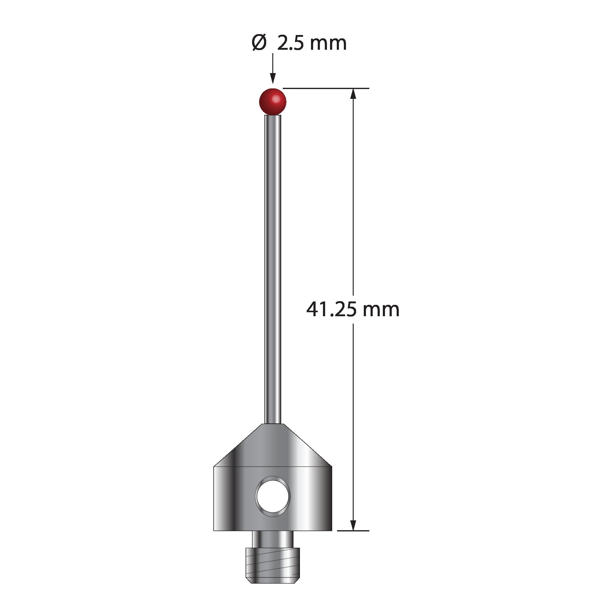 AFG-2541.25 M5 stylus with 2.5mm ruby ball, carbide stem, and stainless steel base, 41.25mm long by Q-Mark Manufacturing, Inc.