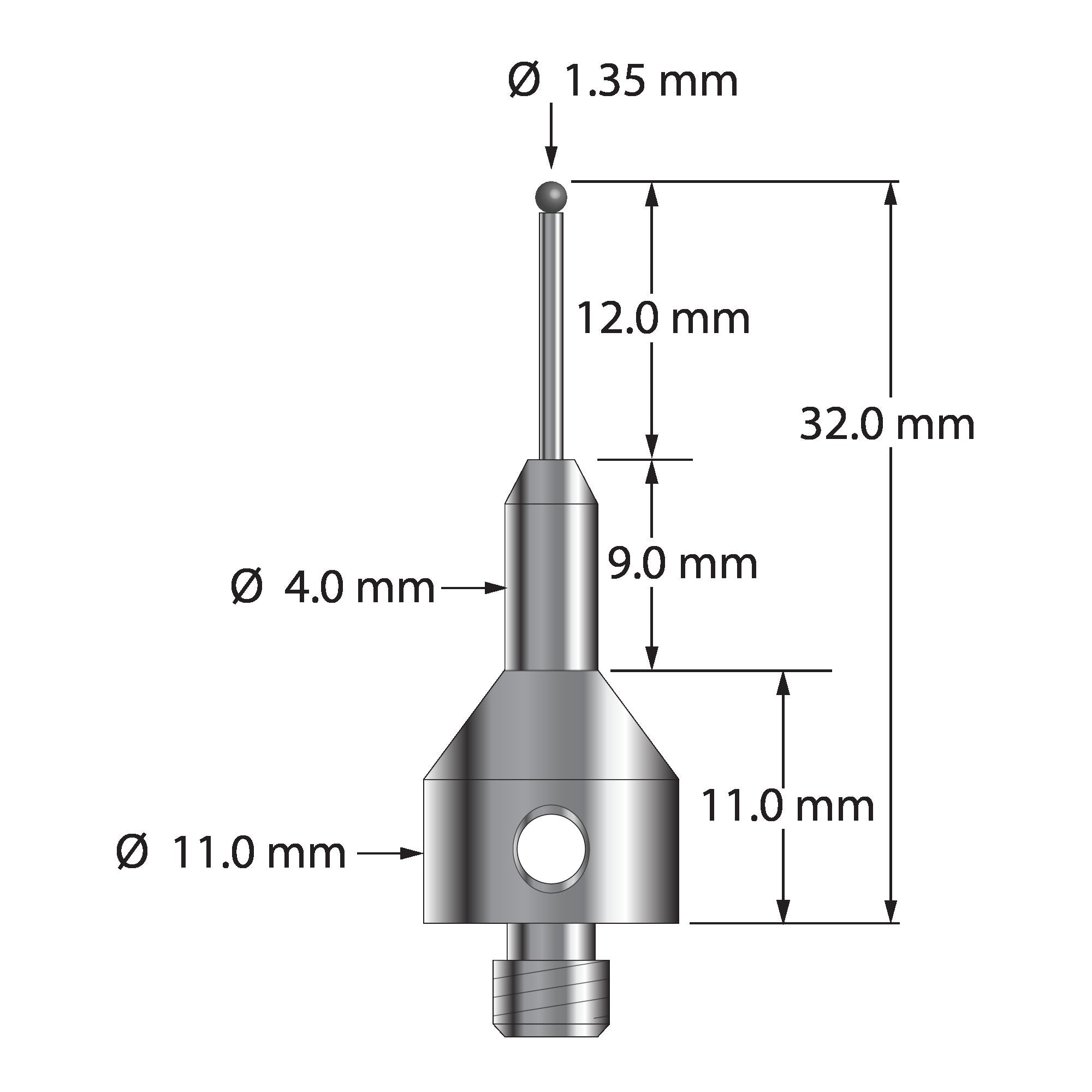 AQG-1432-SN M5 1.35mm silicon nitride stylus with carbide stem and stainless steel base by Q-Mark Manufacturing, Inc.