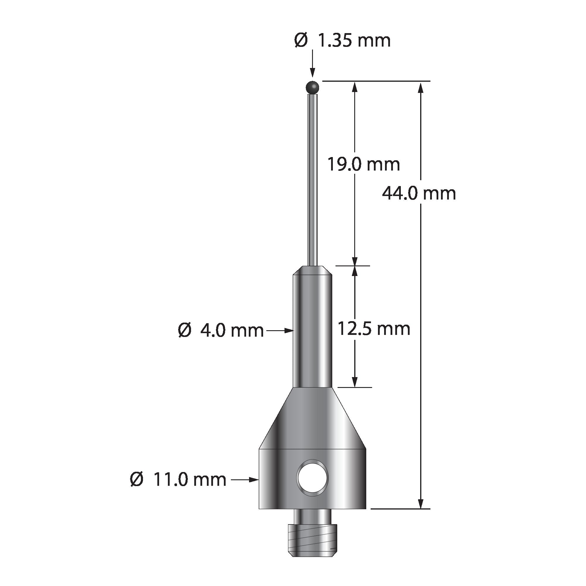 ARG-1444-SN M5 stylus with 1.35mm silicon nitride ball and stainless steel base, 44mm long by Q-Mark Manufacturing, Inc.