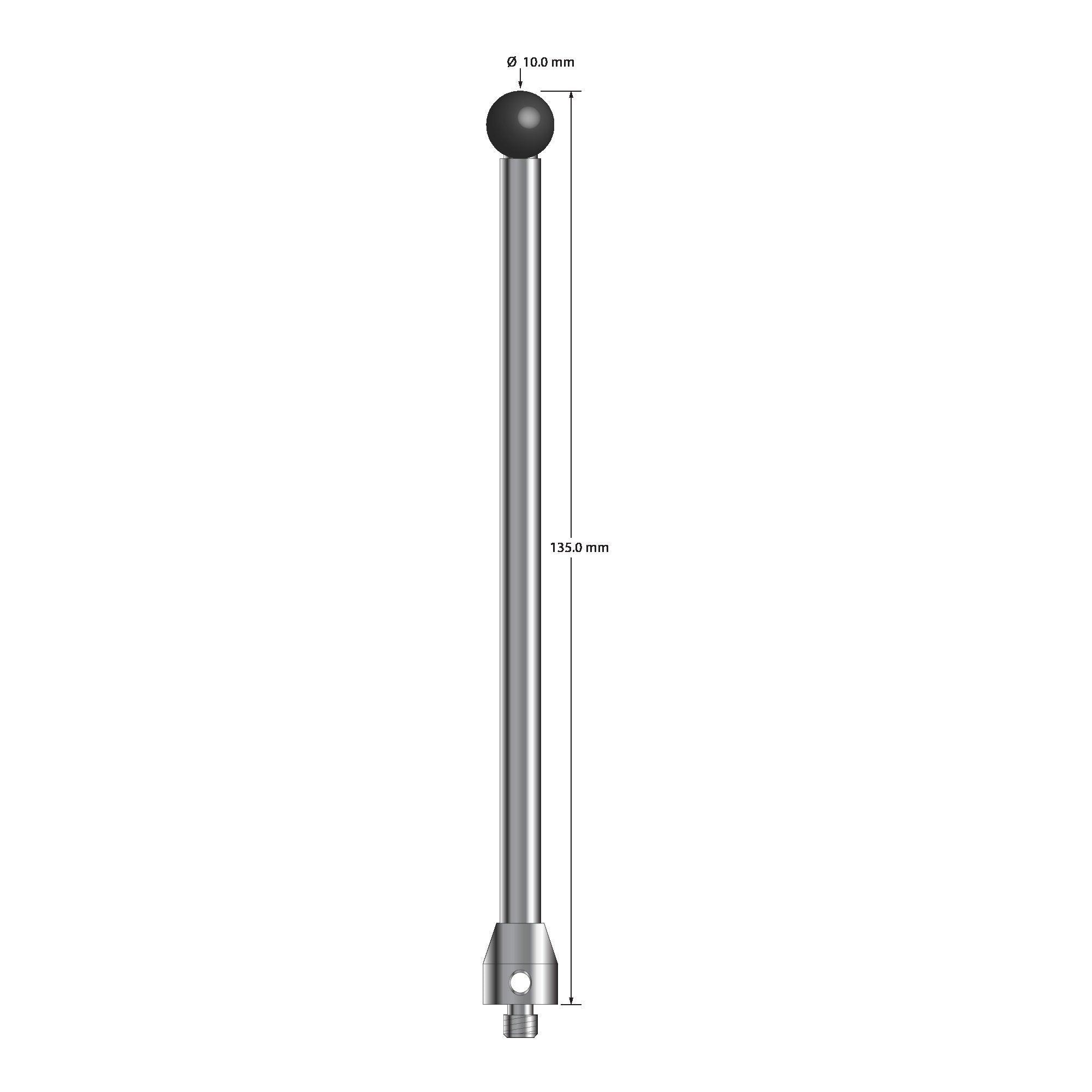 ATG-100135-SN M5 stylus with 10.0mm silicon nitride ball, carbide stem, and stainless steel base, 135.0mm long by Q-Mark Manufacturing, Inc.