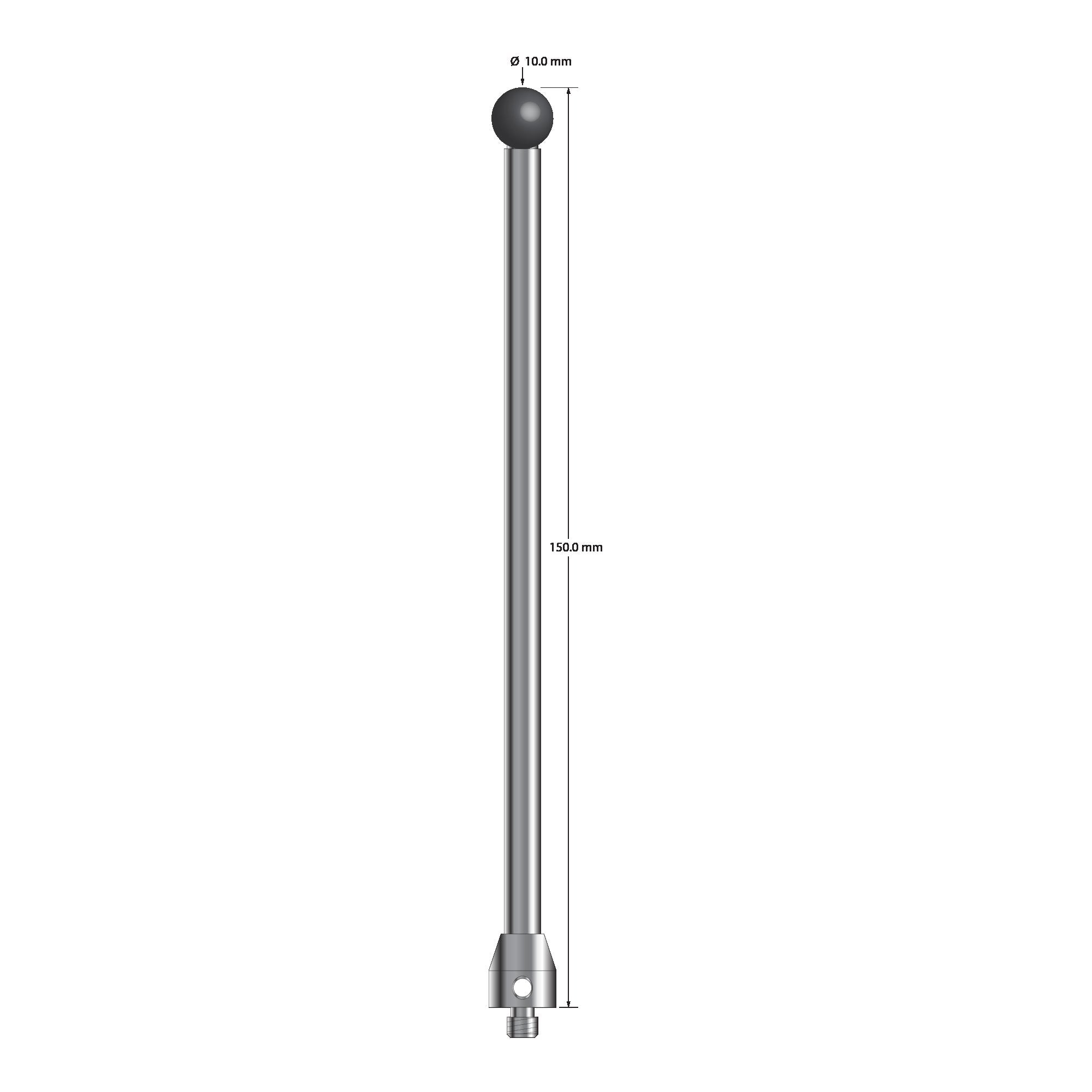 ATG-100150-SN M5 stylus with 10.0mm silicon nitride ball, carbide stem, and stainless steel base, 150.0mm long by Q-Mark Manufacturing, Inc.