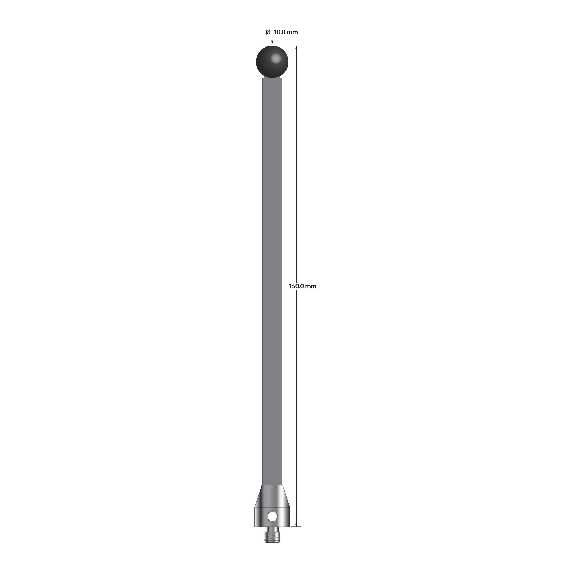 ATG-100150-TX-SN M5 stylus with 10mm silicon nitride ball, carbon fiber stem, and titanium base, 150mm long.