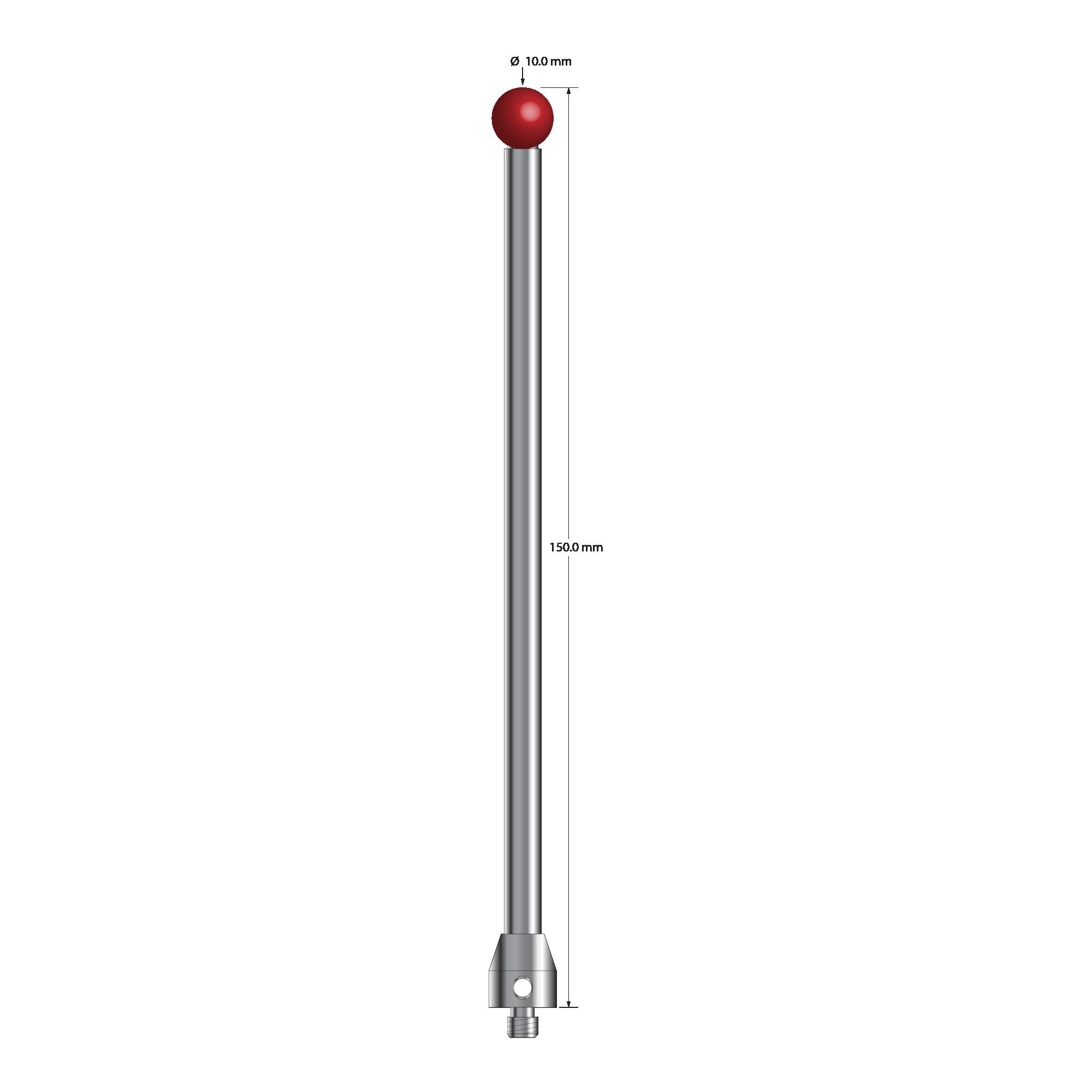 ATG-100150 M5 stylus with 10mm ruby ball, carbide stem, and stainless steel base, 150mm long by Q-Mark Manufacturing, Inc.