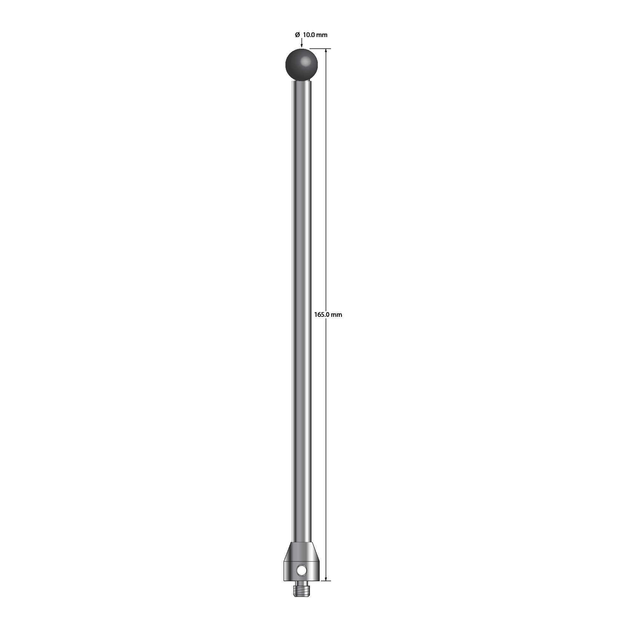 ATG-100165-SN M5 stylus with 10.0mm silicon nitride ball, carbide stem, and stainless steel base, 165.0mm long by Q-Mark Manufacturing, Inc.