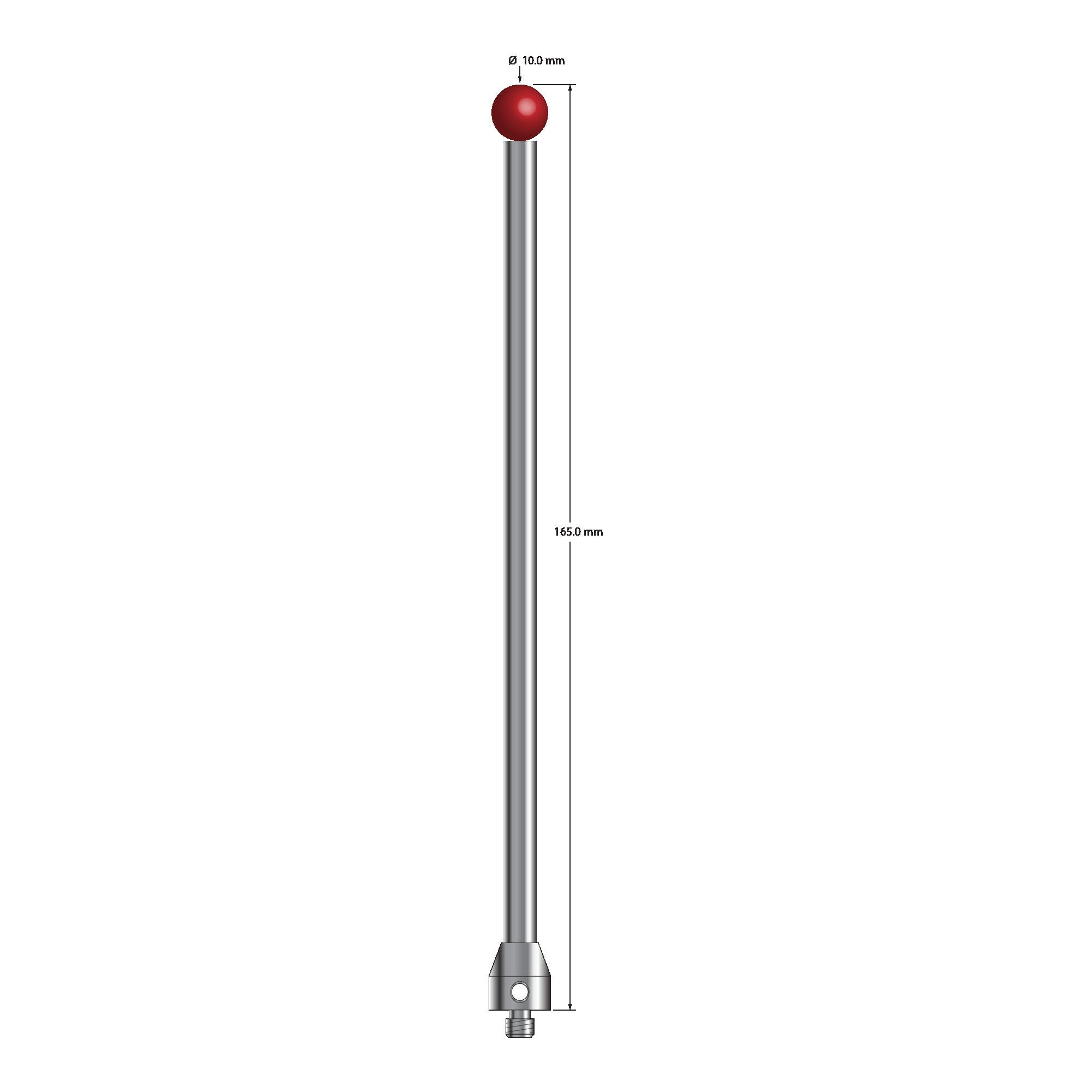 ATG-100165 M5 stylus, 10.0mm silicon nitride ball, carbide stem, stainless steel base, 165.0mm long by Q-Mark Manufacturing, Inc.