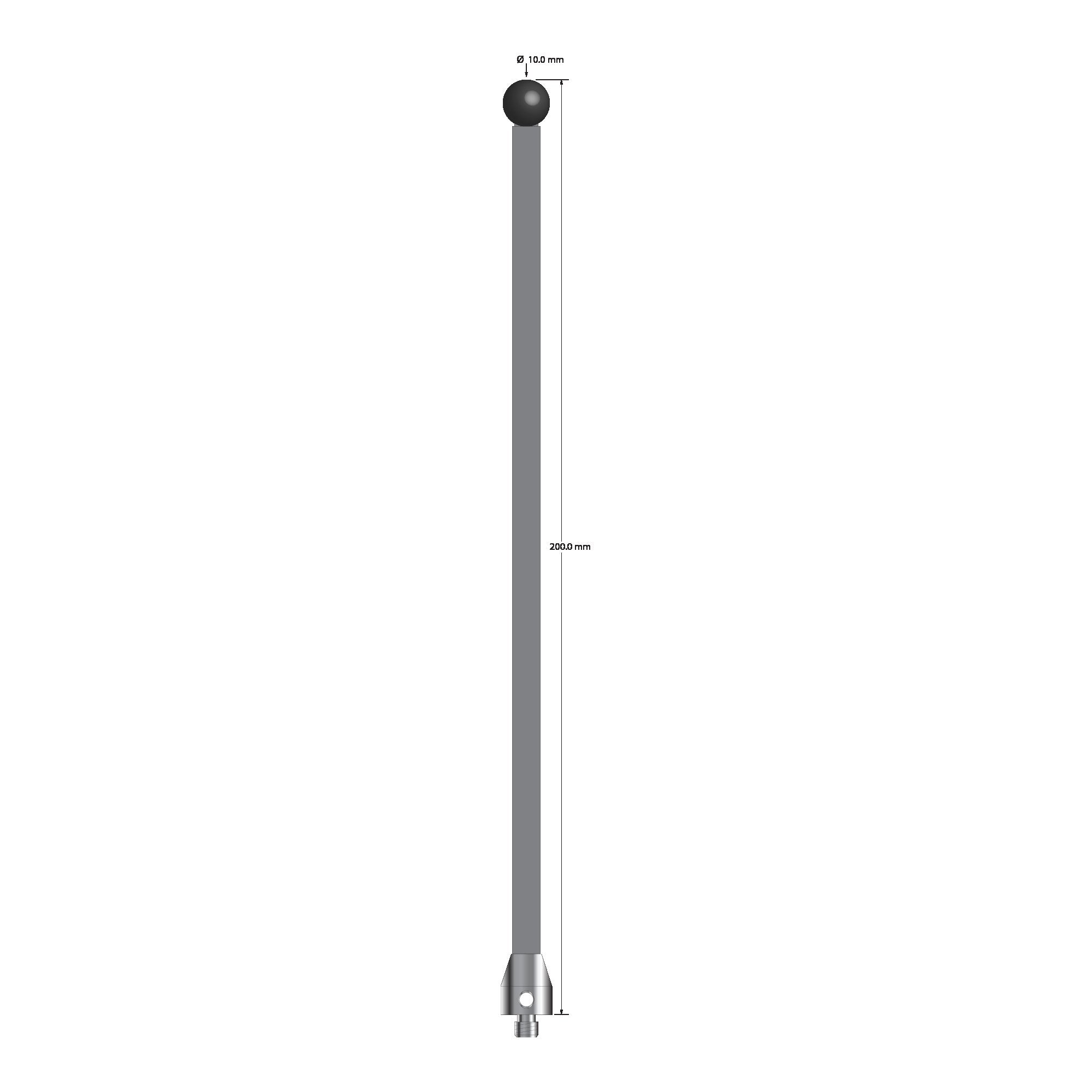 ATG-100200-TX-SN M5 stylus with 10mm silicon nitride ball, carbon fiber stem, and titanium base, 200mm long by Q-Mark Manufacturing, Inc.