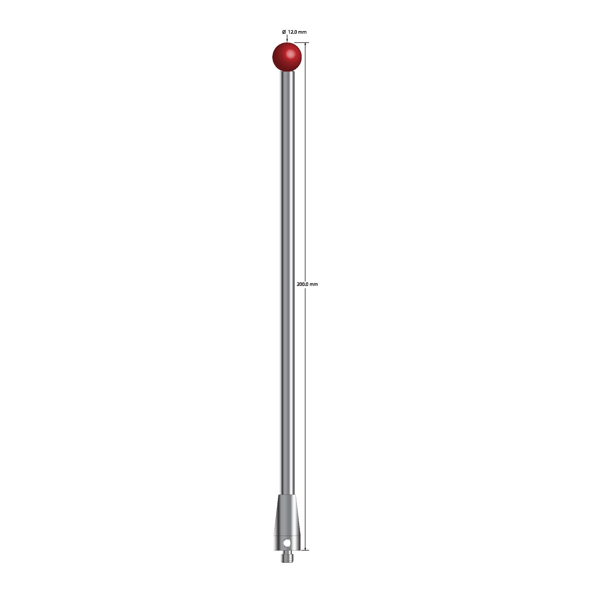 ATG-100200 M5 stylus with 10mm ruby ball, carbide stem, and stainless steel base, 200mm long by Q-Mark Manufacturing, Inc.