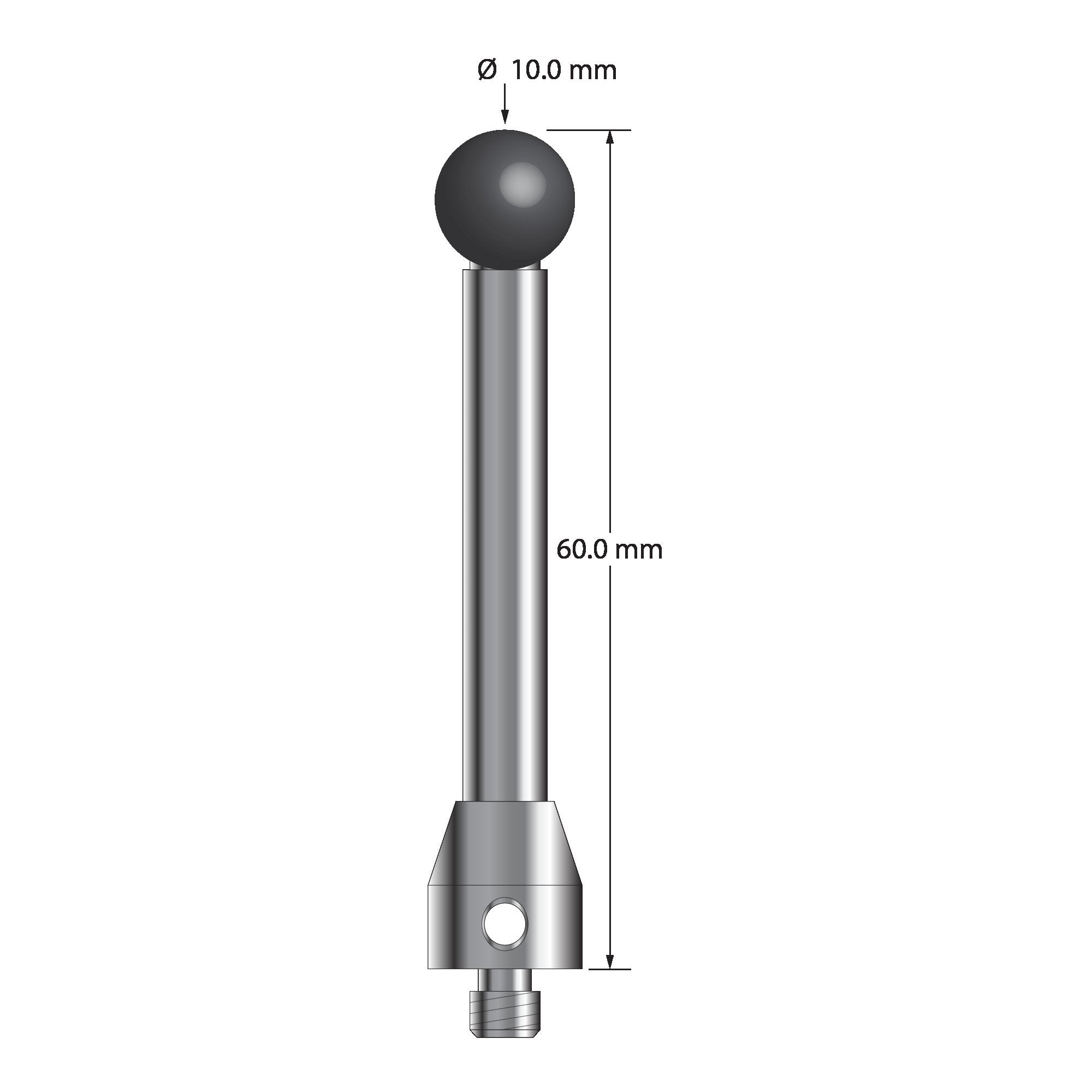 ATG-10060-SN M5 10.0mm silicon nitride stylus with carbide stem and stainless steel base, 60.0mm long by Q-Mark Manufacturing, Inc.