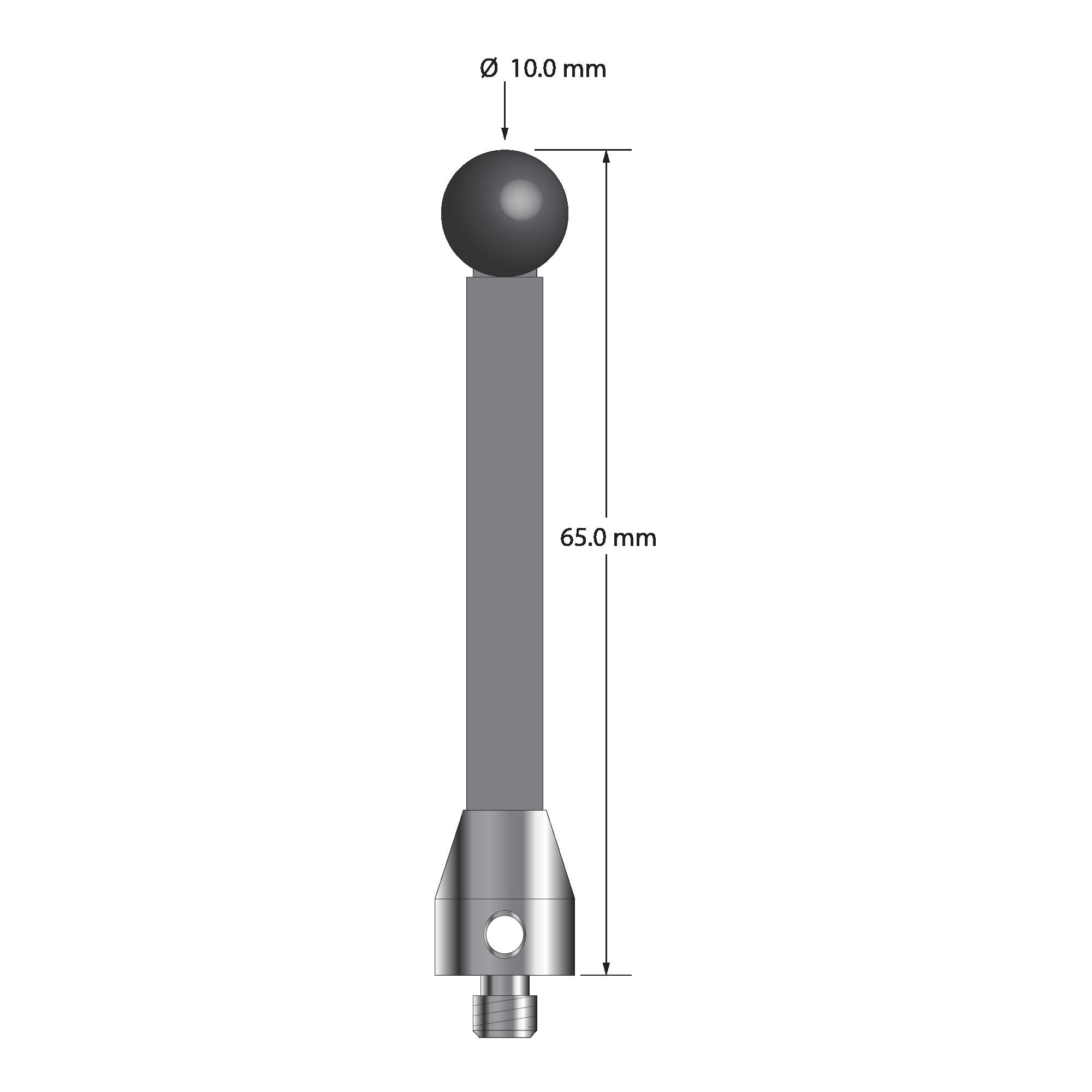 ATG-10065-TX-SN M5 stylus with 10.0mm silicon nitride ball, carbon fiber stem, and titanium base, 65.0mm long.