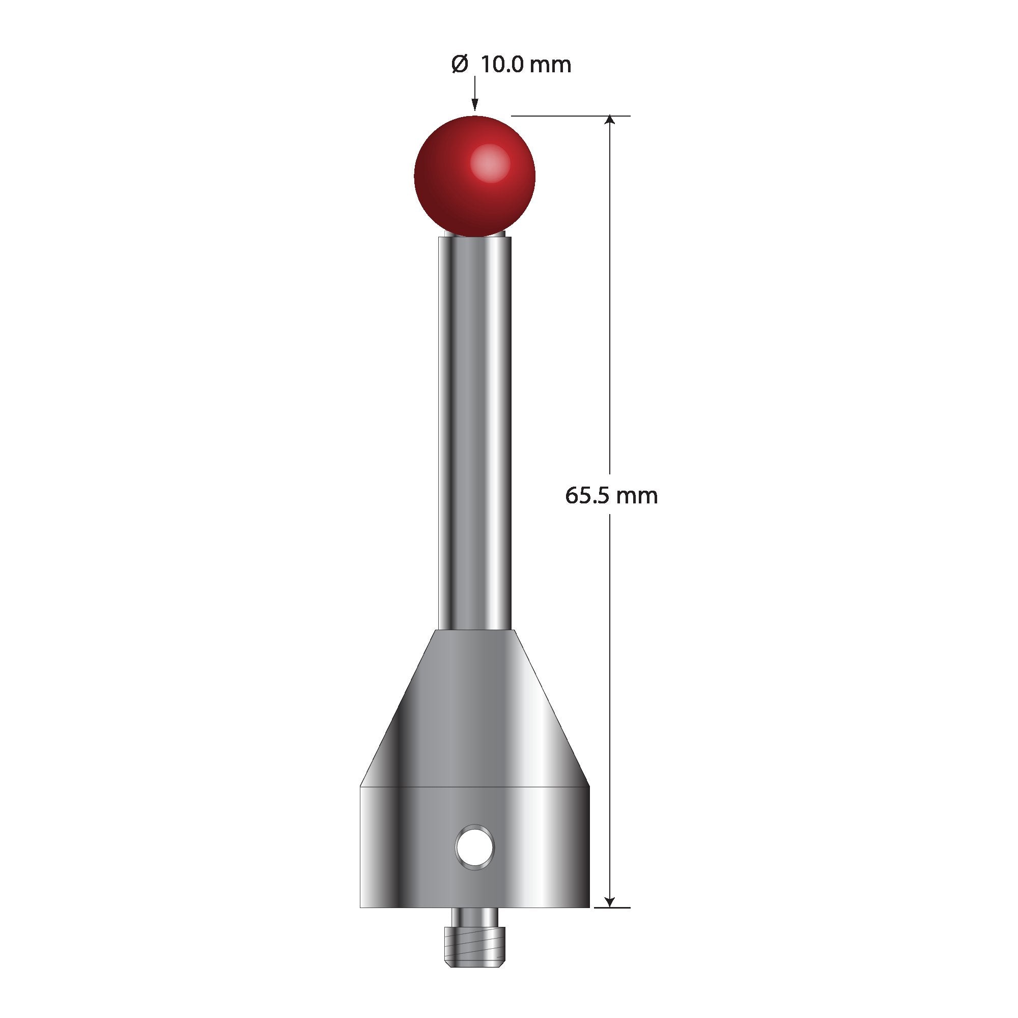 ATG-10065.5-19 M5 stylus with 10.0 mm ruby ball, carbide stem, and stainless steel base, 65.5 mm long by Q-Mark Manufacturing, Inc.