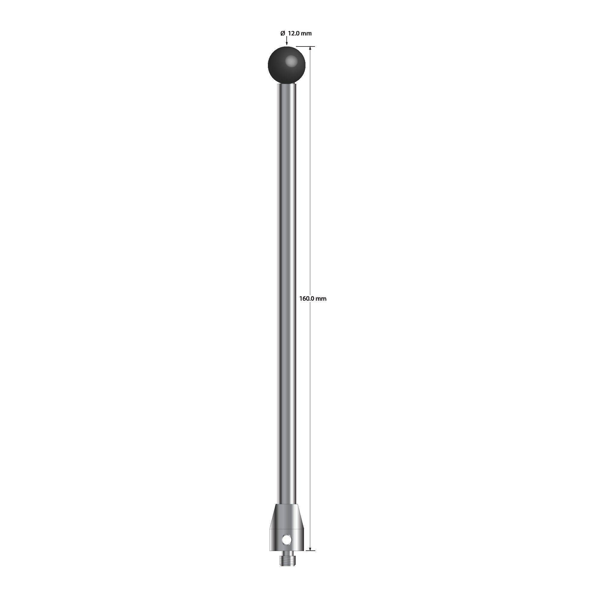 ATG-120160-SN M5 stylus with 12mm silicon nitride ball, carbide stem, and stainless steel base, 160mm long by Q-Mark Manufacturing, Inc.