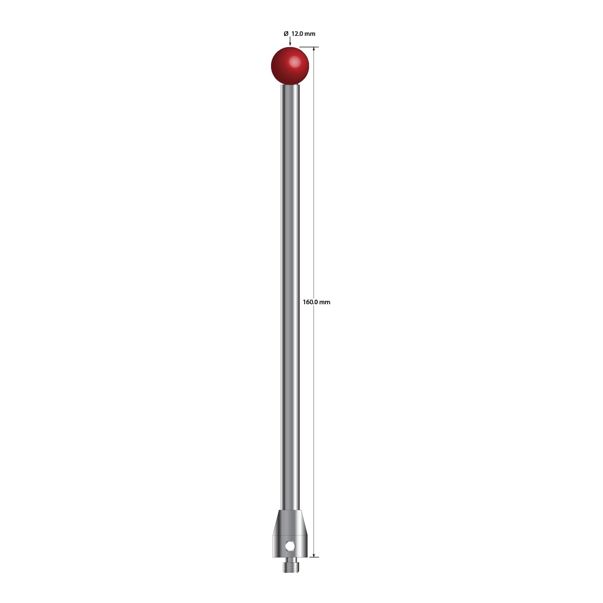 ATG-120160 M5 12.0mm ruby ball stylus with carbide stem, stainless steel base, 160.0mm long by Q-Mark Manufacturing, Inc.