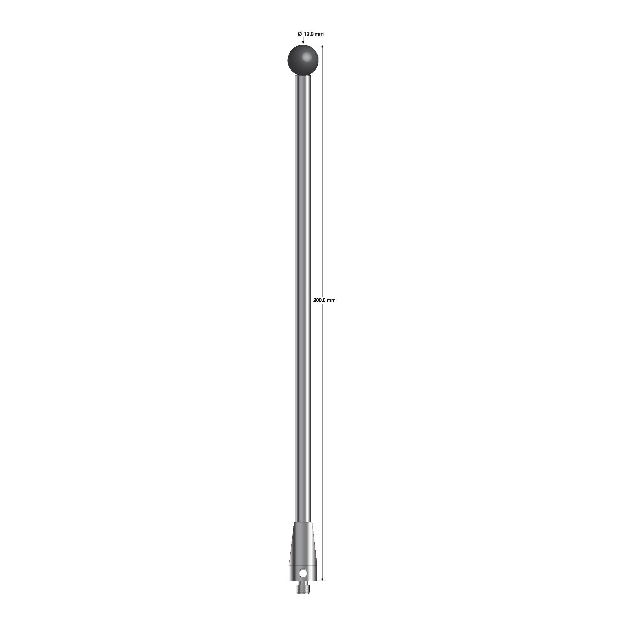 ATG-120200-SN M5 stylus with 12.0mm silicon nitride ball, carbide stem, stainless steel base, 200mm long by Q-Mark Manufacturing, Inc.