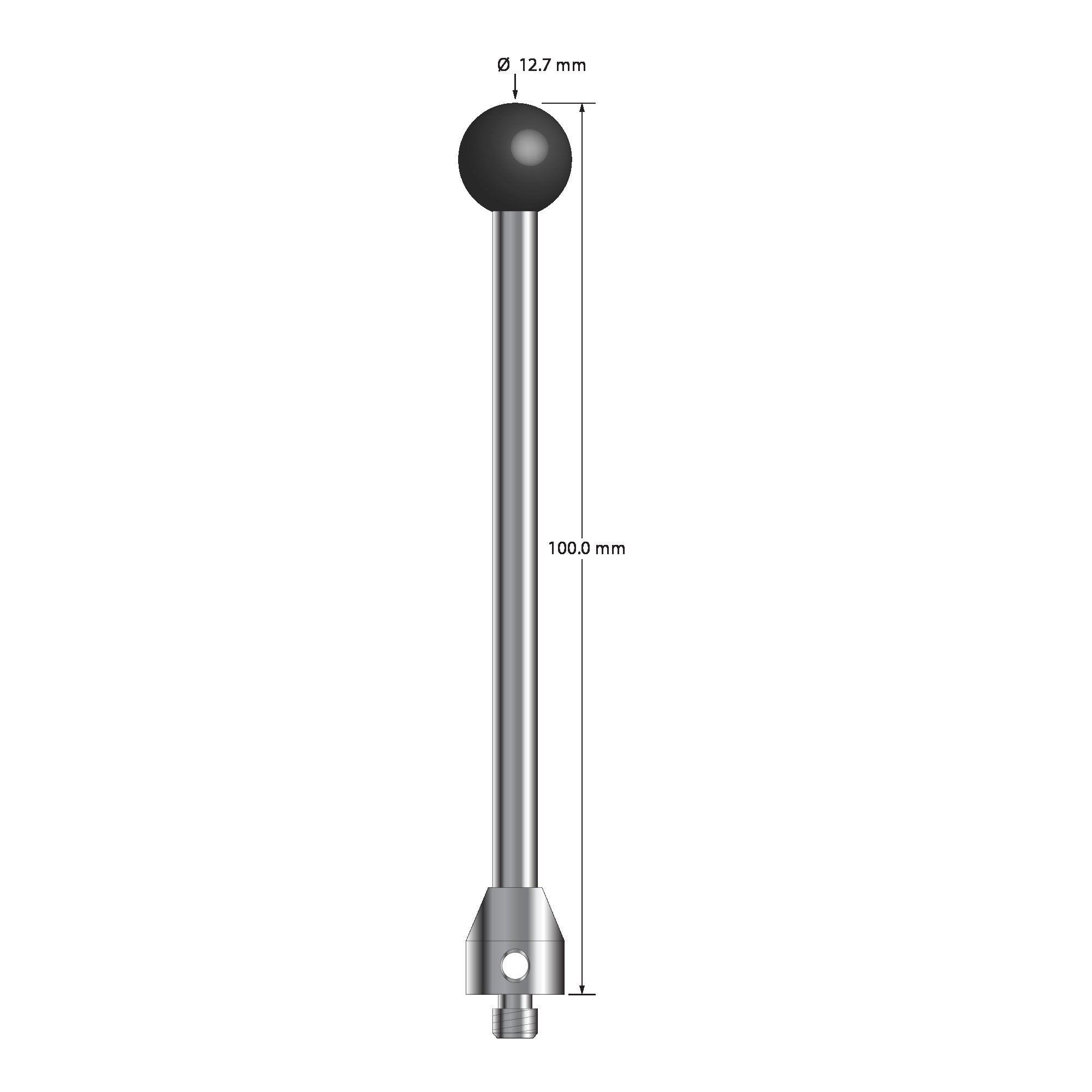 ATG-127100-SN M5 12.7mm silicon nitride stylus with carbide stem and stainless steel base, 100mm long.