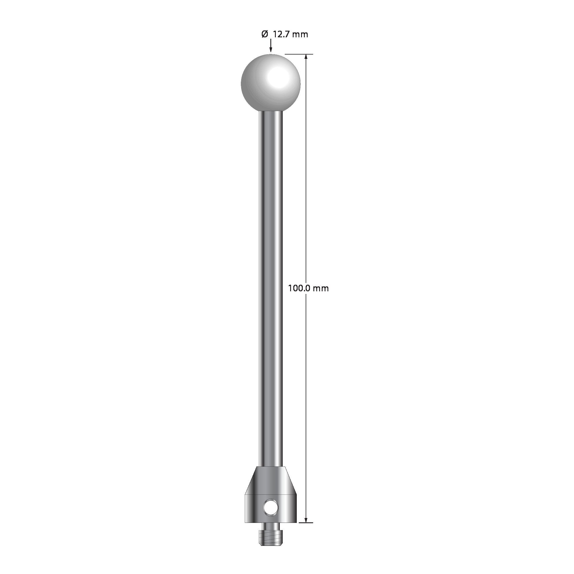 ATG-127100 M5 12.7mm ceramic ball stylus with carbide stem and stainless steel base, 100mm long by Q-Mark Manufacturing, Inc.