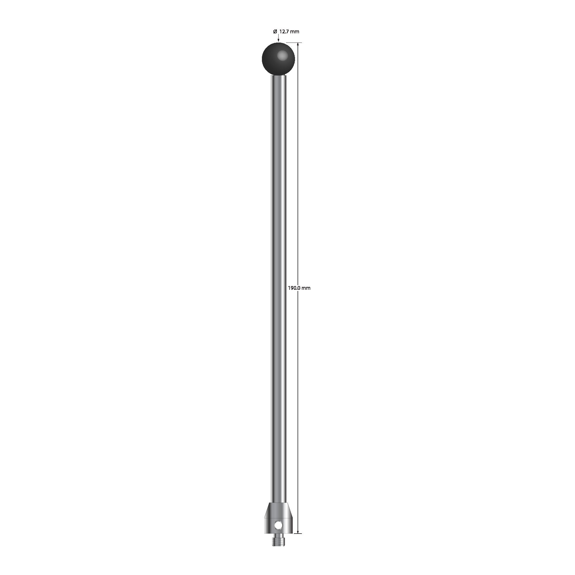 ATG-127190-SN M5 stylus with 12.7mm silicon nitride ball, carbide stem, stainless steel base, 190mm long by Q-Mark Manufacturing, Inc.