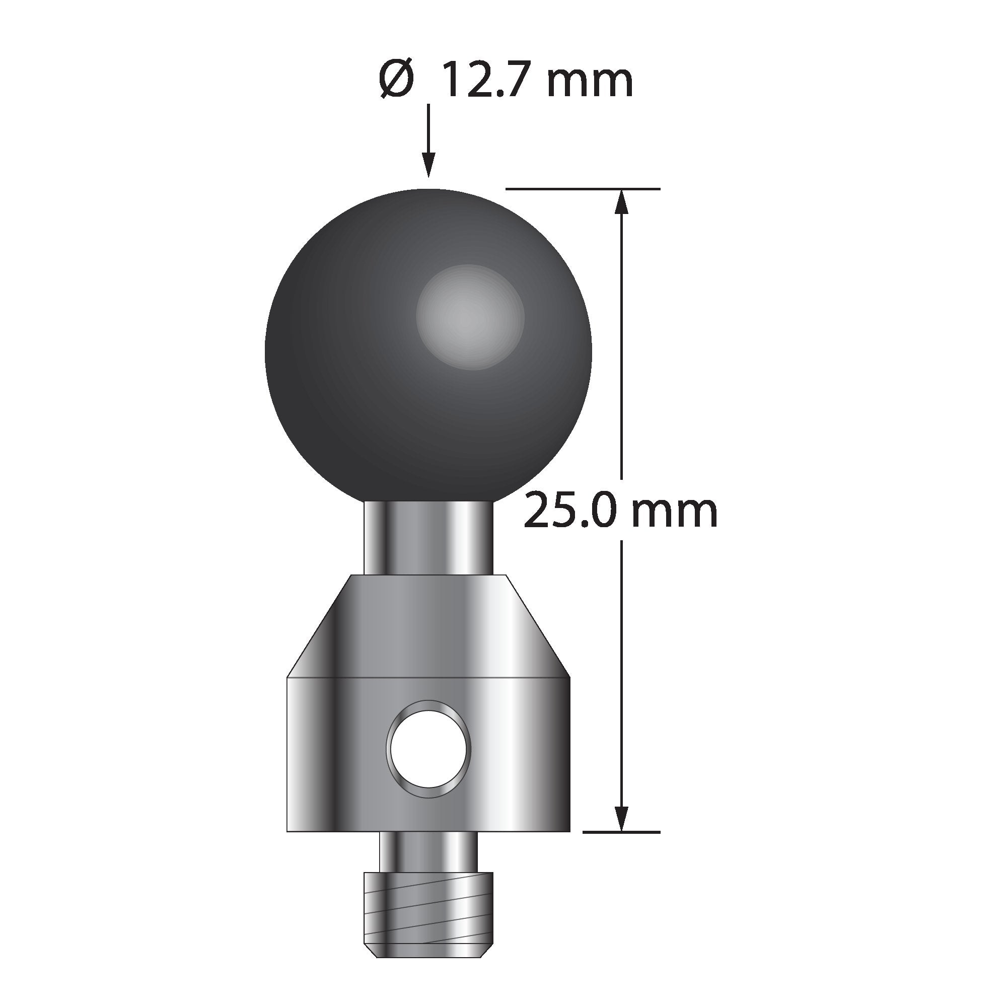 ATG-12725-SN M5 stylus with 12.7mm silicon nitride ball, carbide stem, and stainless steel base, 25mm long by Q-Mark Manufacturing, Inc.