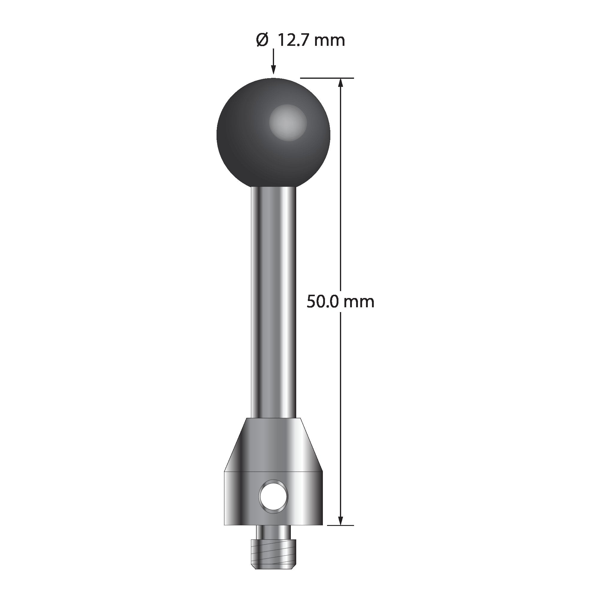 ATG-12750-SN M5 stylus with 12.7mm silicon nitride ball, carbide stem, and stainless steel base, 50mm long by Q-Mark Manufacturing, Inc.