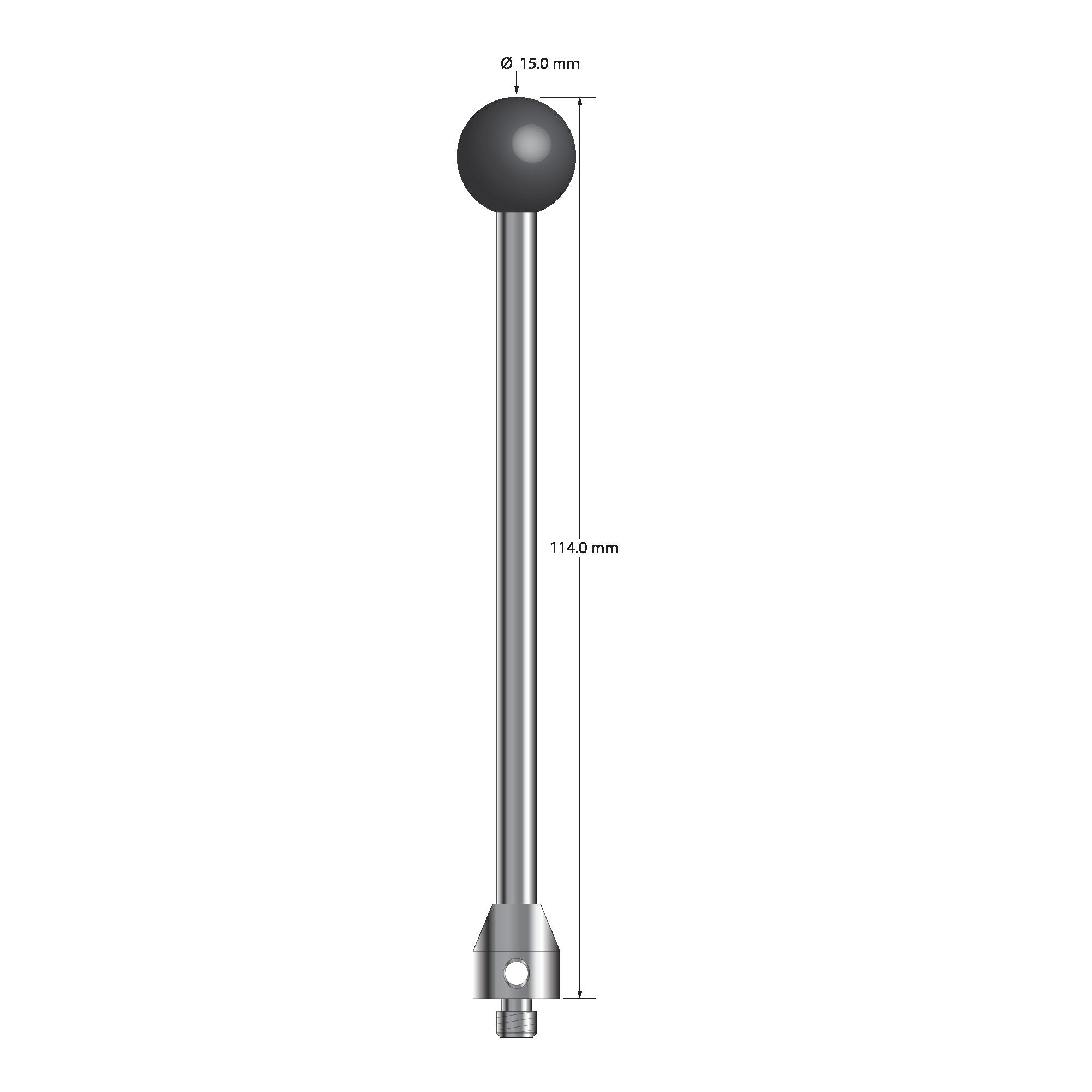 ATG-150100-SN M5 stylus with silicon nitride ball, carbide stem, and stainless steel base, 100mm long by Q-Mark Manufacturing, Inc.