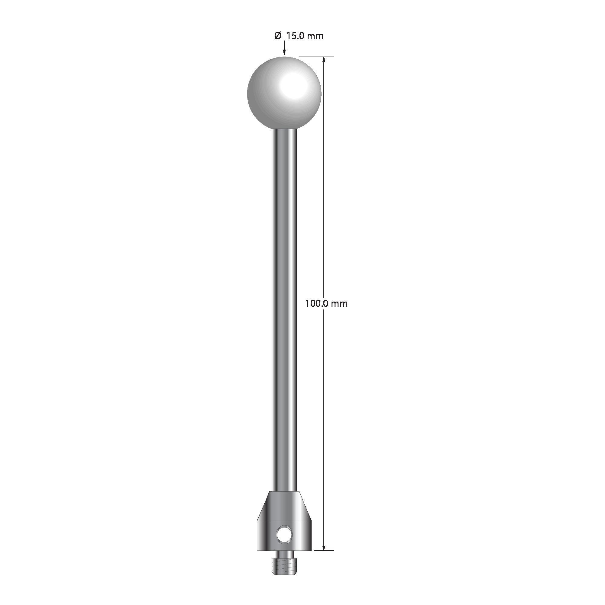 ATG-150100 M5 stylus with 15mm ceramic ball, carbide stem, and stainless steel base, 100mm long by Q-Mark Manufacturing, Inc.