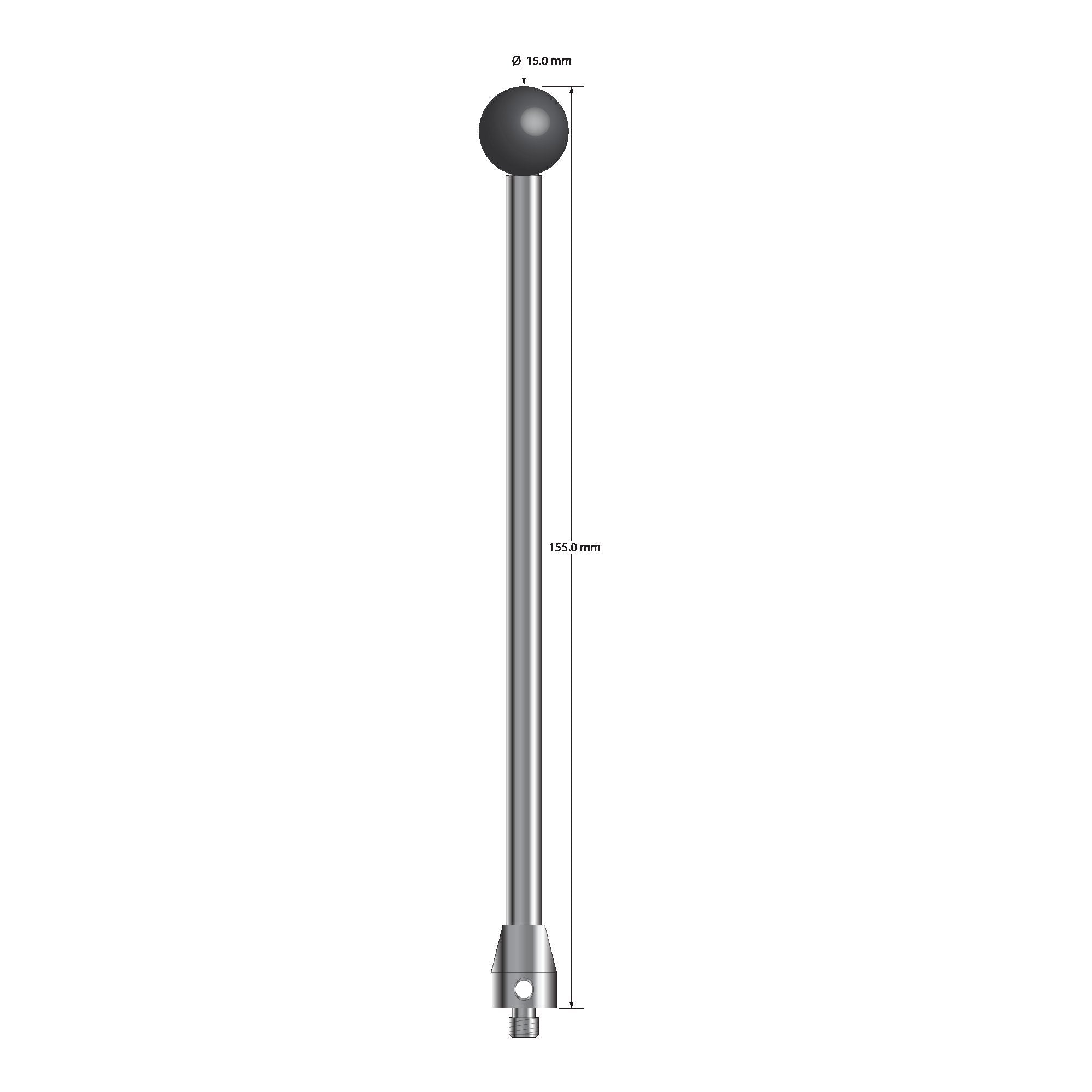 ATG-150155-SN M5 stylus with 15.0mm silicon nitride ball, carbide stem, and stainless steel base, 155.0mm long by Q-Mark Manufacturing, Inc.
