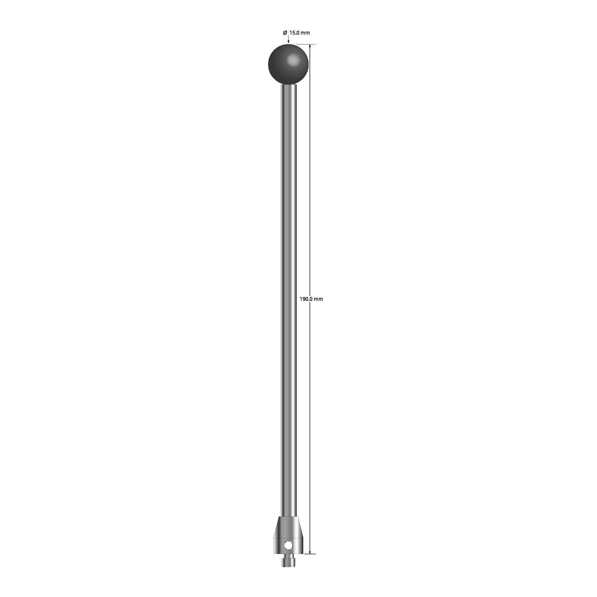 ATG-150190-SN M5 stylus with 15mm silicon nitride ball, carbide stem, and stainless steel base, 190mm long by Q-Mark Manufacturing, Inc.