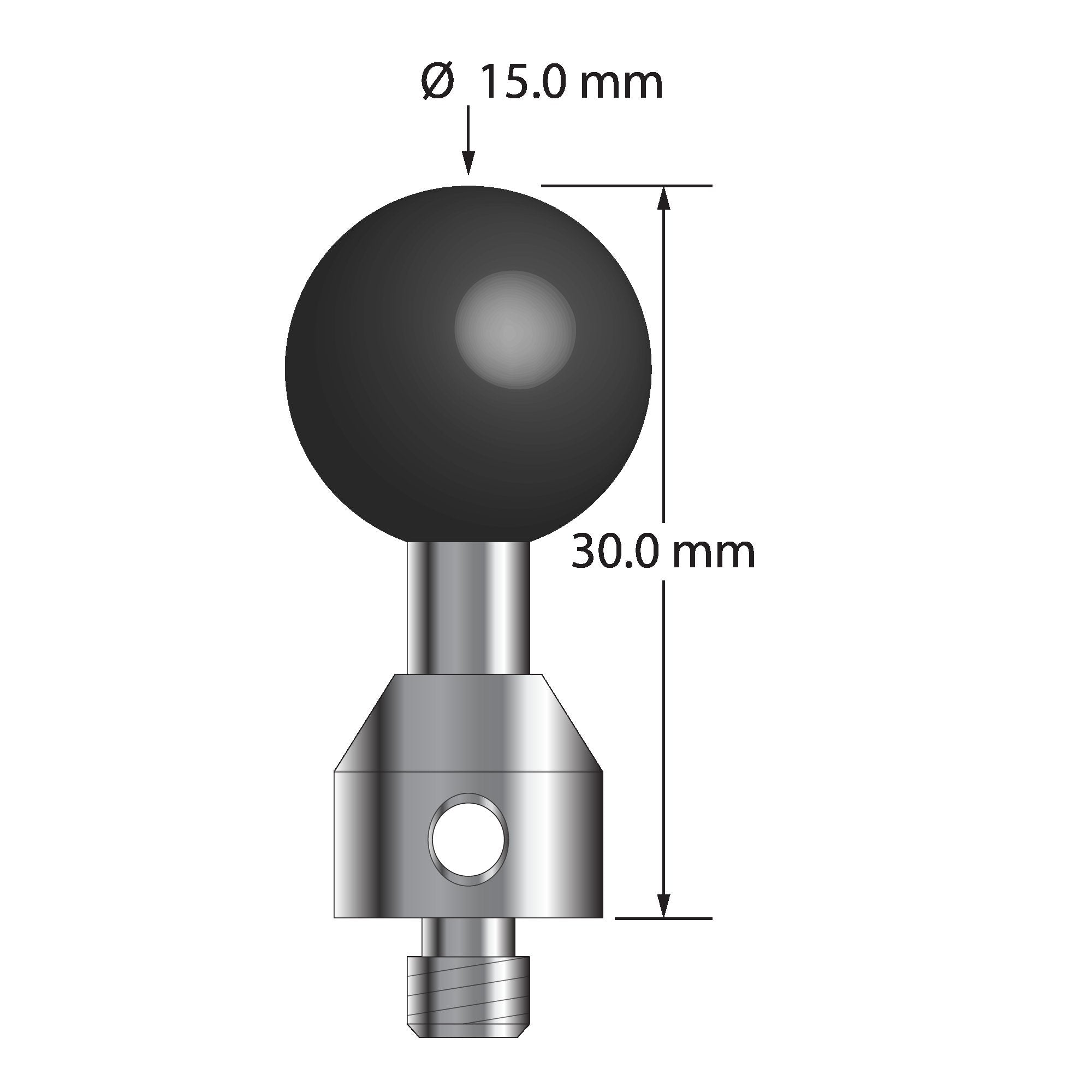 ATG-15030-SN M5 stylus with 15.0 mm silicon nitride ball, carbide stem, and stainless steel base, 30.0 mm long by Q-Mark Manufacturing, Inc.