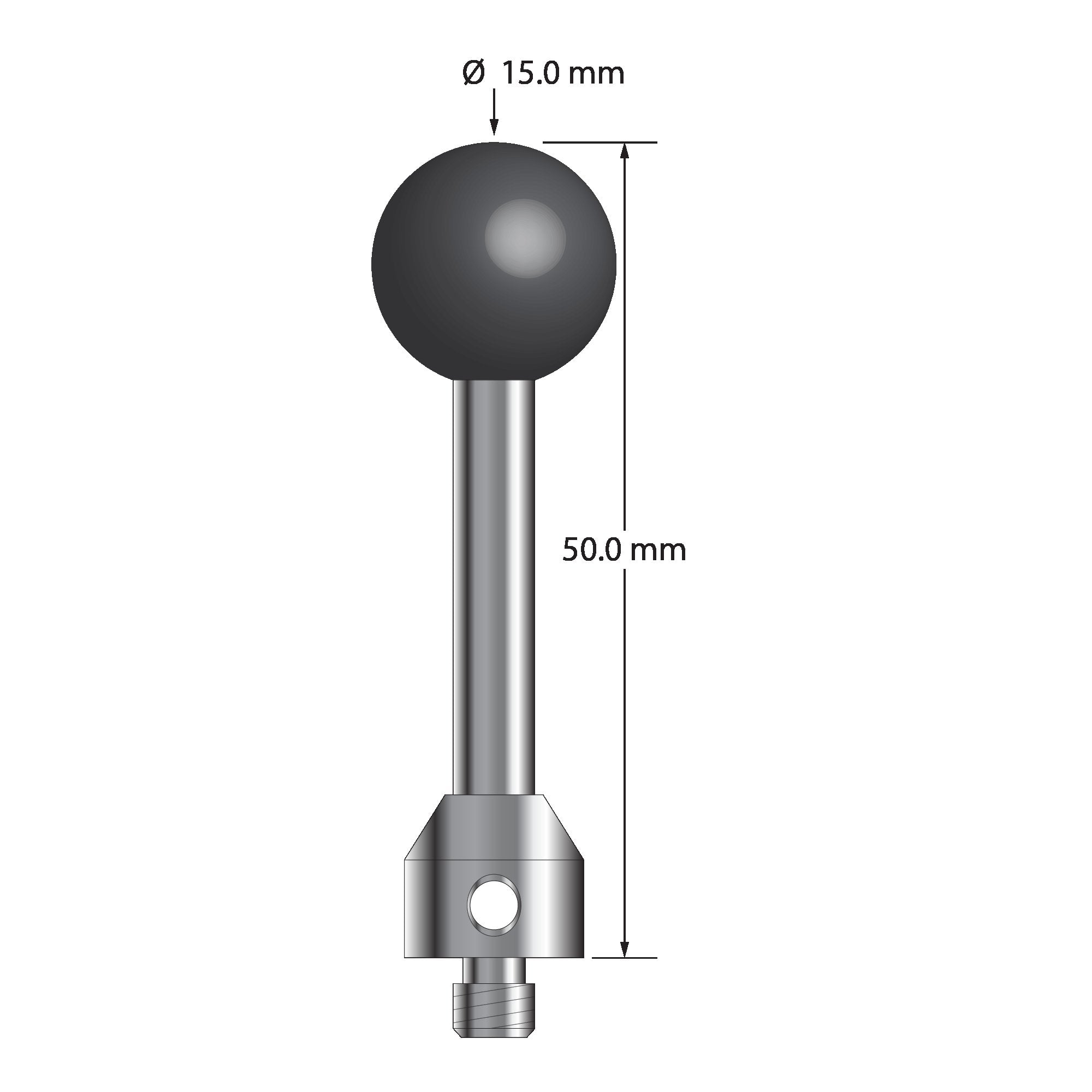 ATG-15050-SN M5 stylus with 15.0mm silicon nitride ball, carbide stem, and stainless steel base, 50.0mm long by Q-Mark Manufacturing, Inc.
