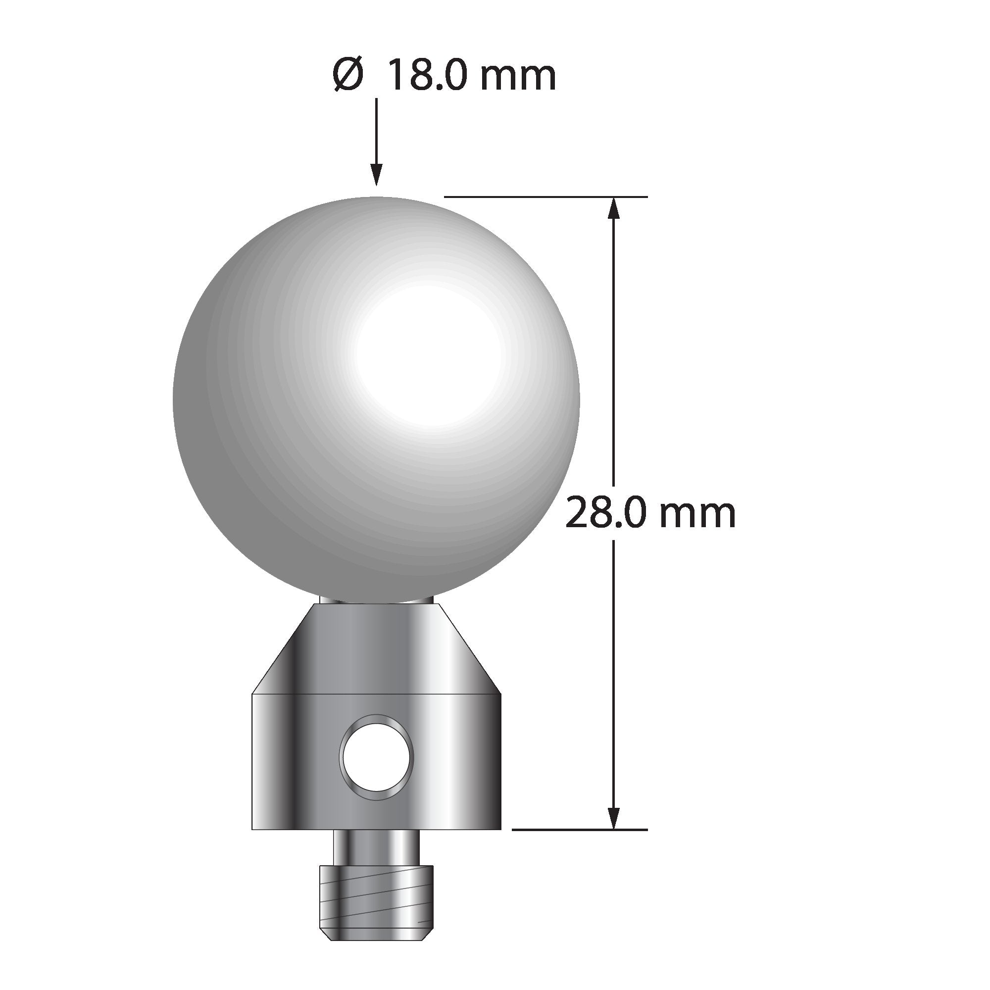 ATG-18028 M5 stylus with 18.0mm ceramic sphere, carbide stem, and stainless steel base, 28.0mm long by Q-Mark Manufacturing, Inc.