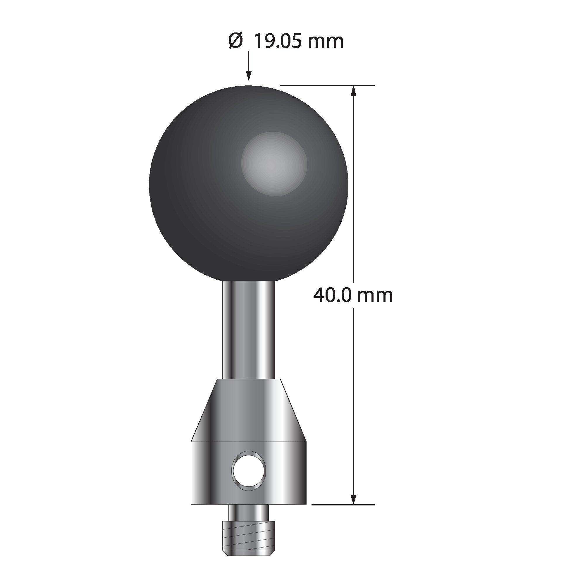 ATG-19040-SN M5 stylus with 19.05mm silicon nitride ball, carbide stem, and stainless steel base, 40mm long by Q-Mark Manufacturing, Inc.