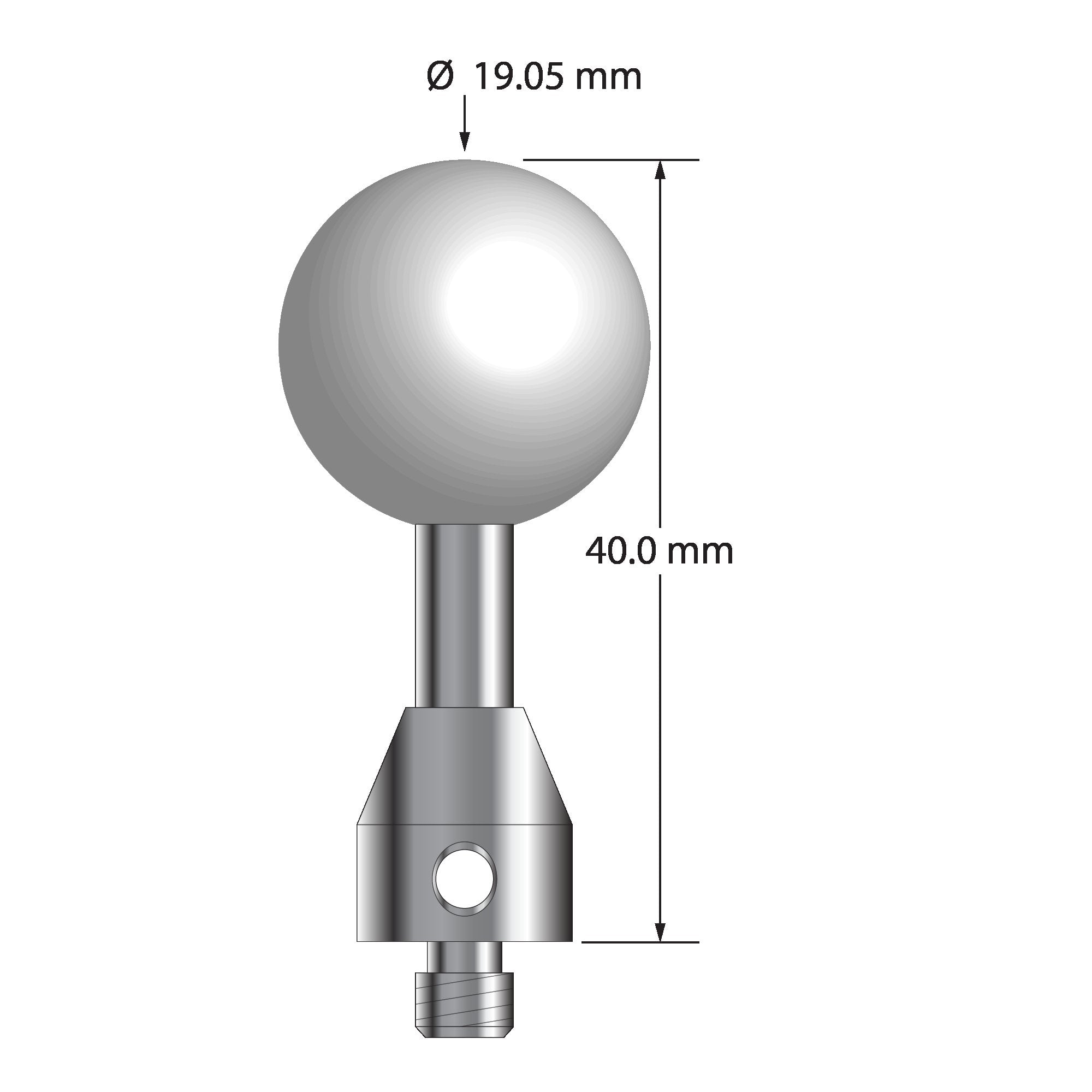 ATG-19040 M5 stylus with 19.05mm ceramic ball, carbide stem, and stainless steel base, 40mm long by Q-Mark Manufacturing, Inc.