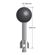 ATG-19050-SN M5 stylus with 19.05mm silicon nitride ball, carbide stem, and stainless steel base, 50mm long.