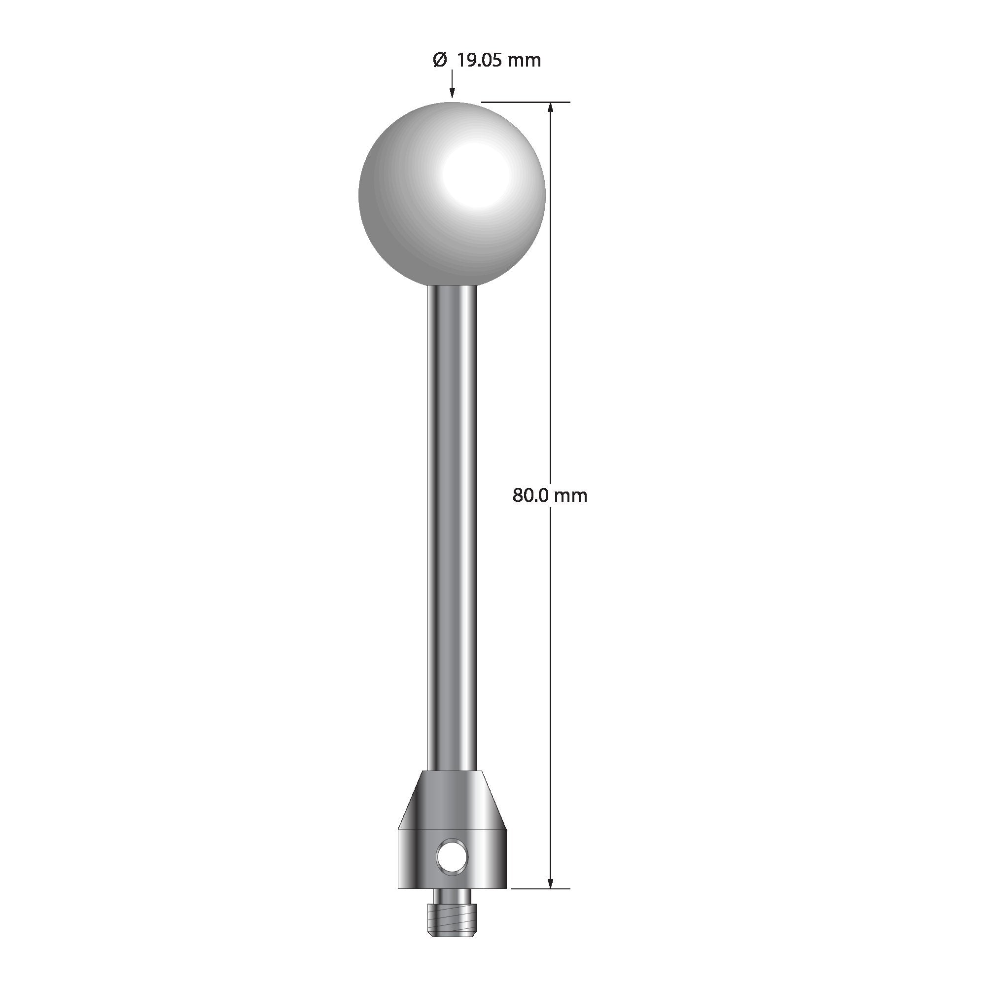 ATG-19080 M5 stylus with 19.05mm ceramic ball, carbide stem, and stainless steel base, 80mm long by Q-Mark Manufacturing, Inc.